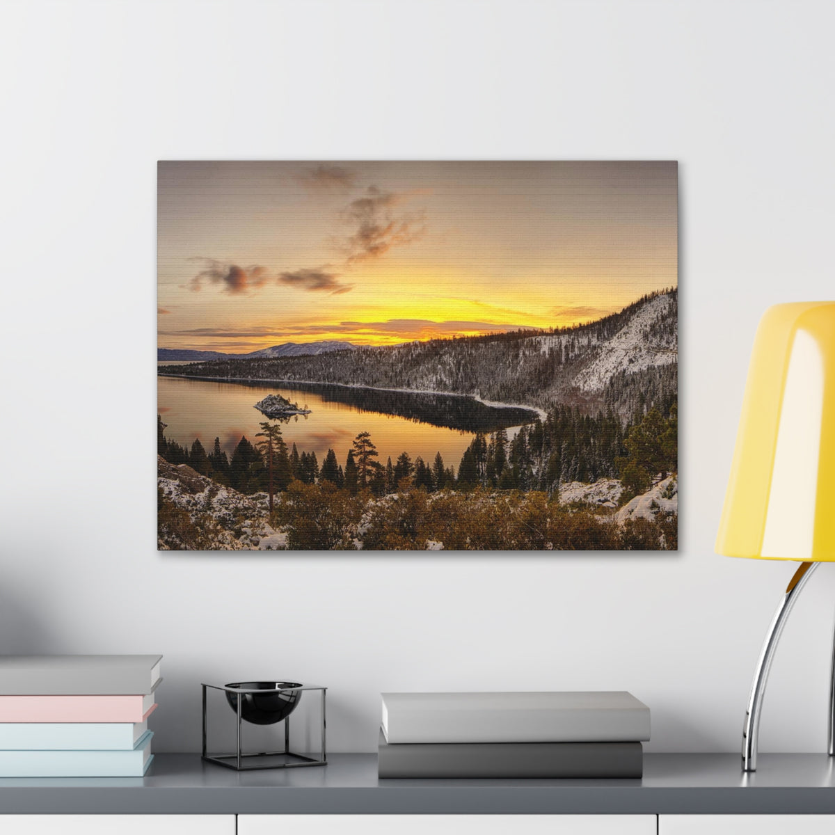 Winter Pine Tree Forest Mountain Lake Nature Wilderness Photography Canvas Wall Art for Home Decor Ready-to-Hang-Express Your Love Gifts
