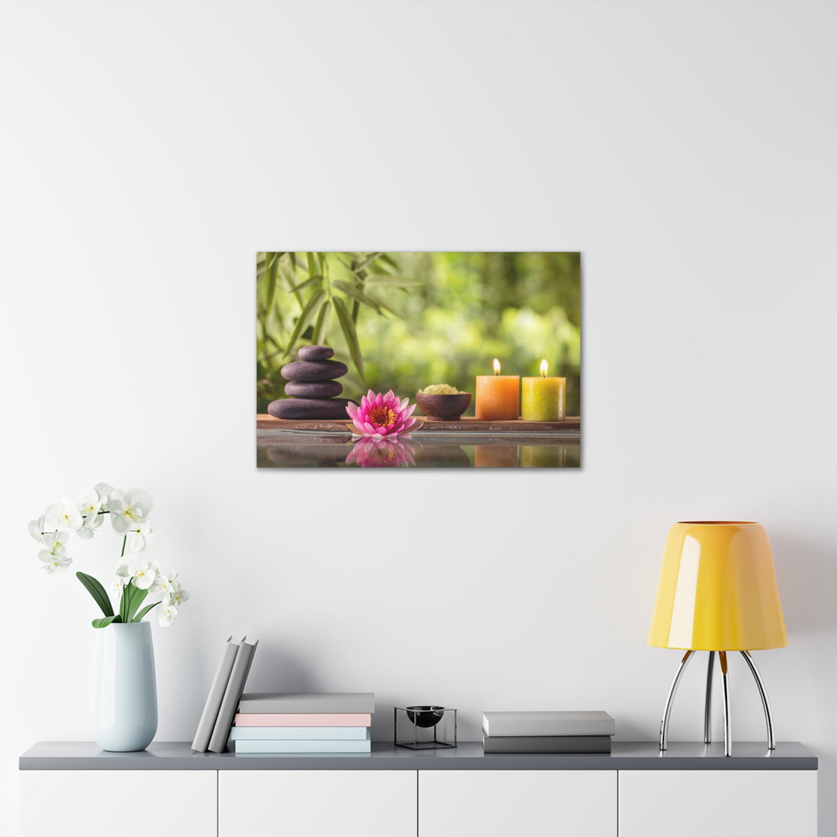 Zen Stone and Salt Forest Floral Nature Photography Canvas Wall Art for Home Decor Ready-to-Hang-Express Your Love Gifts