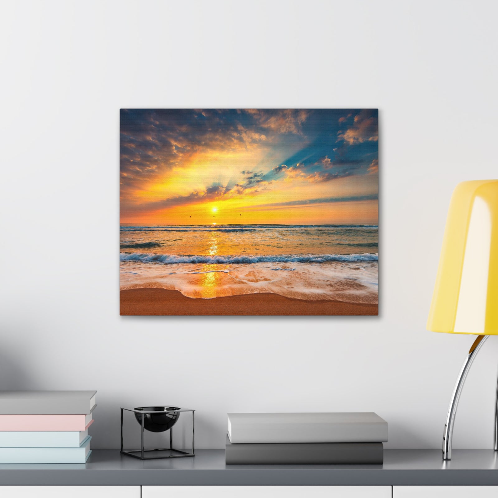 Beach Sunrise Over Tropical Sea Ocean Canvas Wall Art for Home Decor Ready-to-Hang-Express Your Love Gifts
