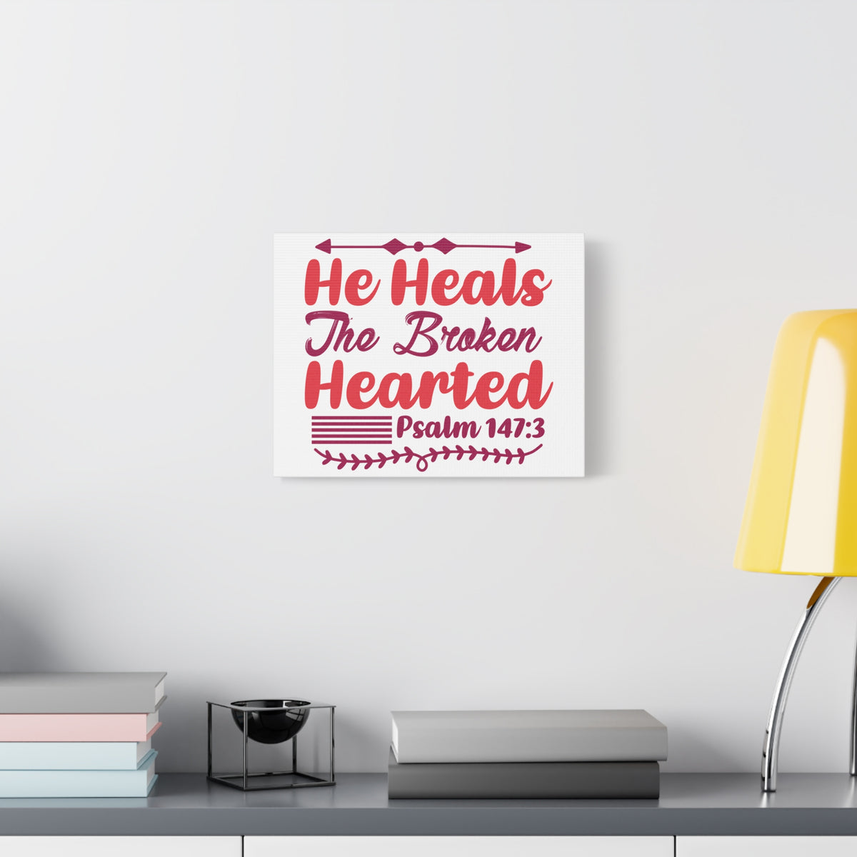 Scripture Canvas Psalm 147:3 The Broken Hearted Christian Wall Art Bible Verse Print Ready to Hang-Express Your Love Gifts