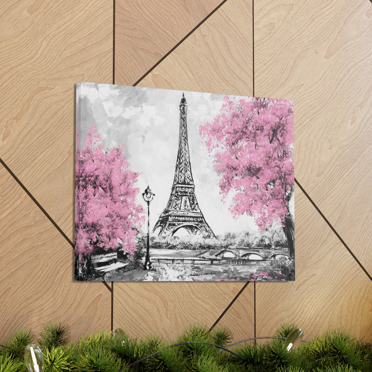Eiffel Tower Pink Tree France Canvas Artwork High-Quality Breathtaking French City for Home Decor Ready to Hang-Express Your Love Gifts