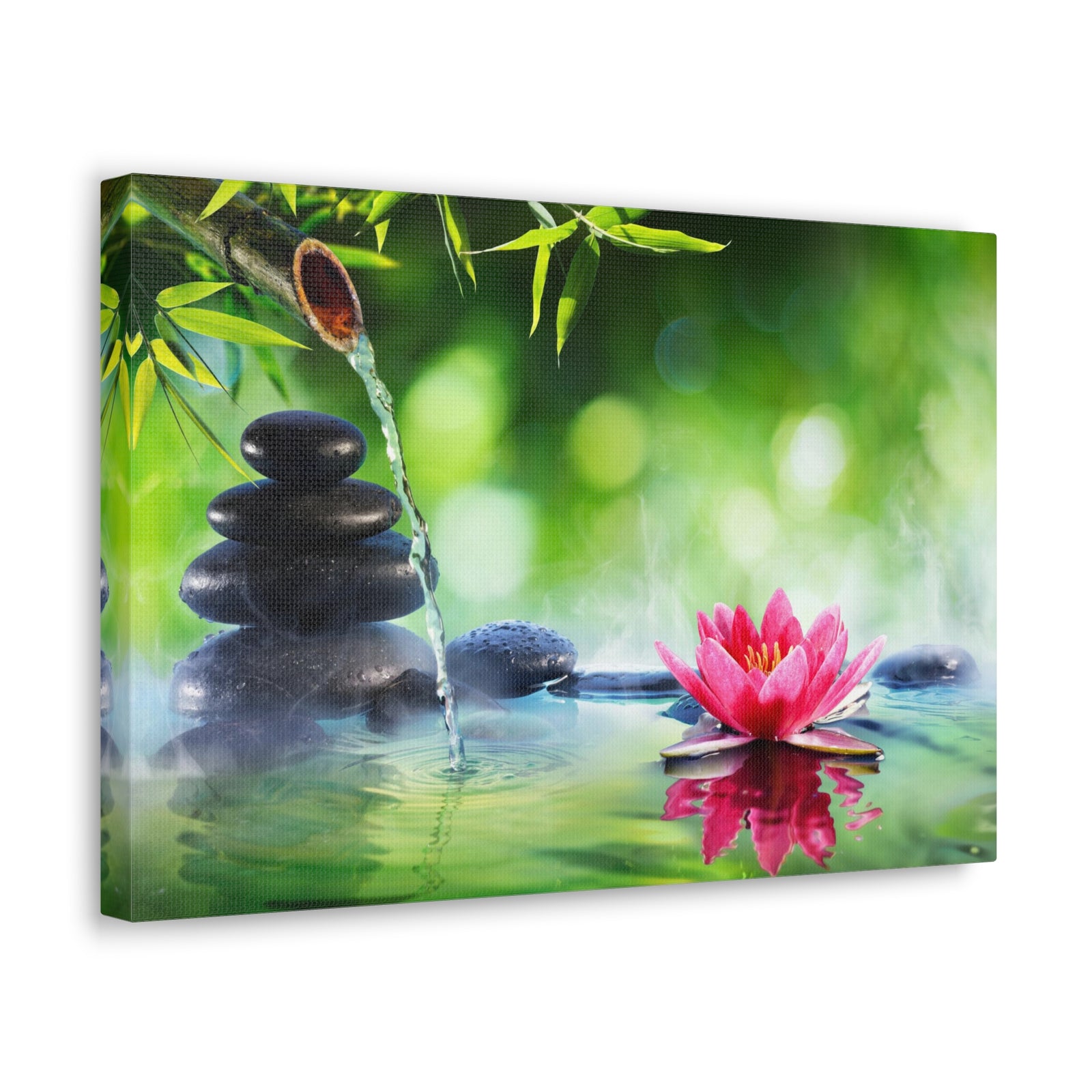 Stones and Waterlily Forest Floral Nature Photography Canvas Wall Art for Home Decor Ready-to-Hang-Express Your Love Gifts