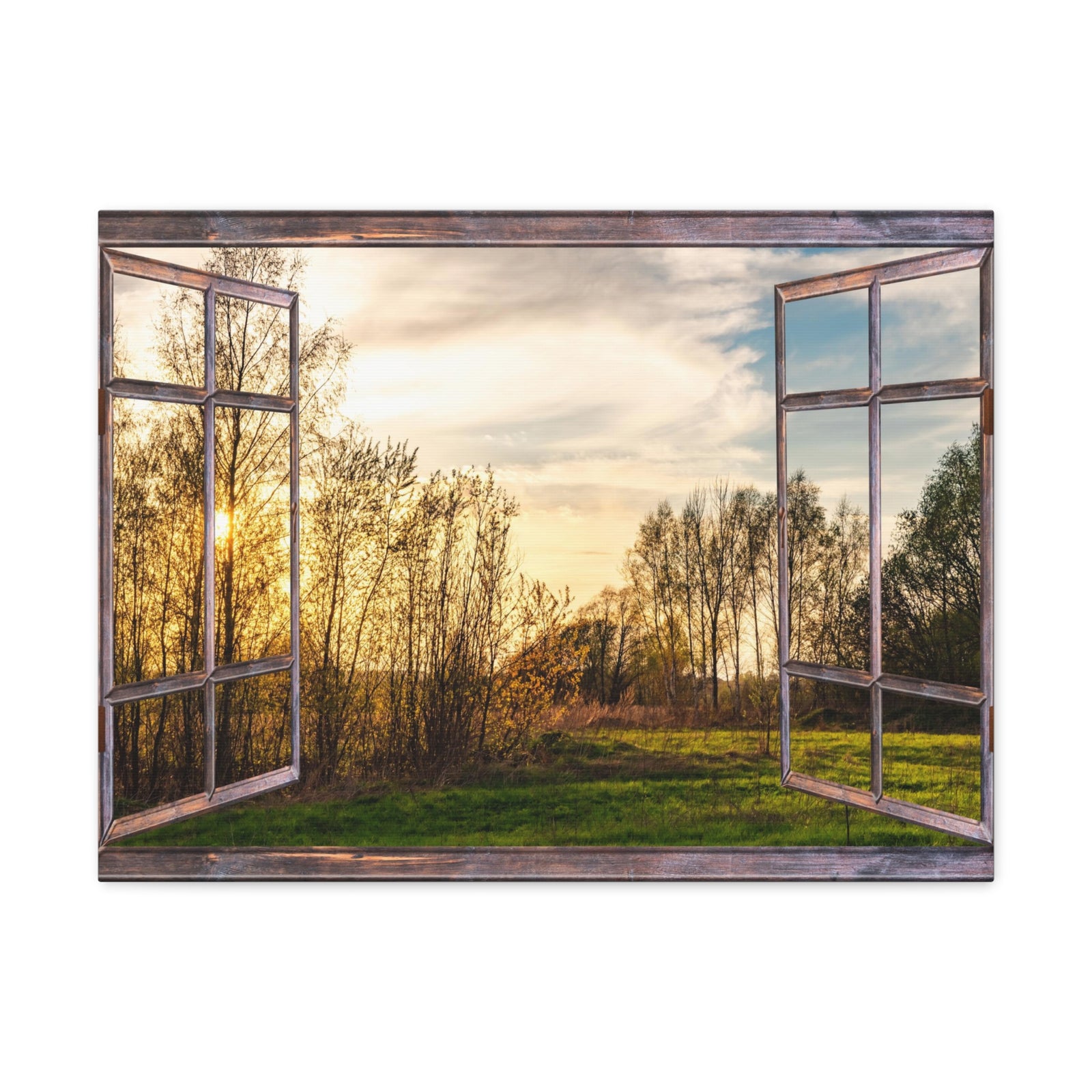 Canvas Print Wall Art Window Sunrise Tree View Nature Photography Realism Scenic Landscape Colorful Multicolor for Home Decor Ready to Hang-Express Your Love Gifts