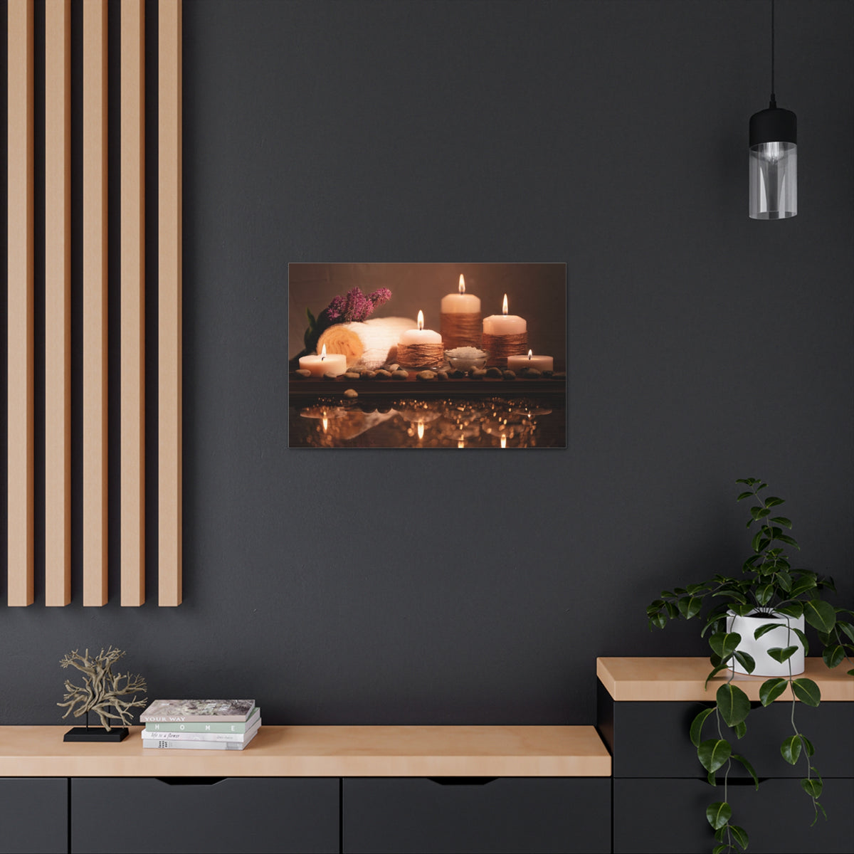 Pebbles and Aromatic Candles Forest Floral Nature Photography Canvas Wall Art for Home Decor Ready-to-Hang-Express Your Love Gifts