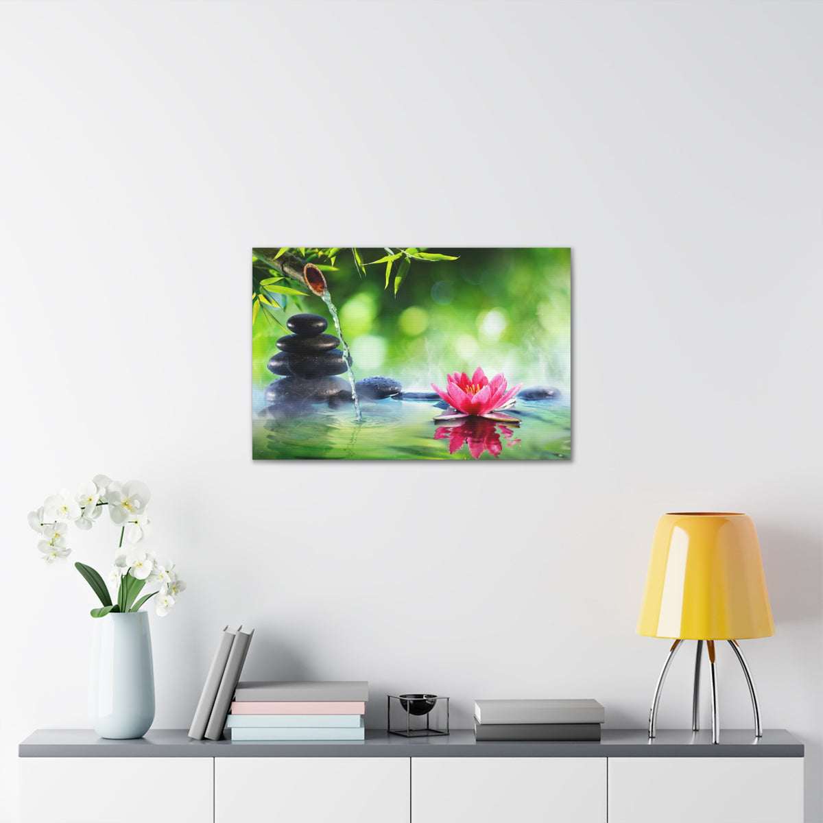 Stones and Waterlily Forest Floral Nature Photography Canvas Wall Art for Home Decor Ready-to-Hang-Express Your Love Gifts