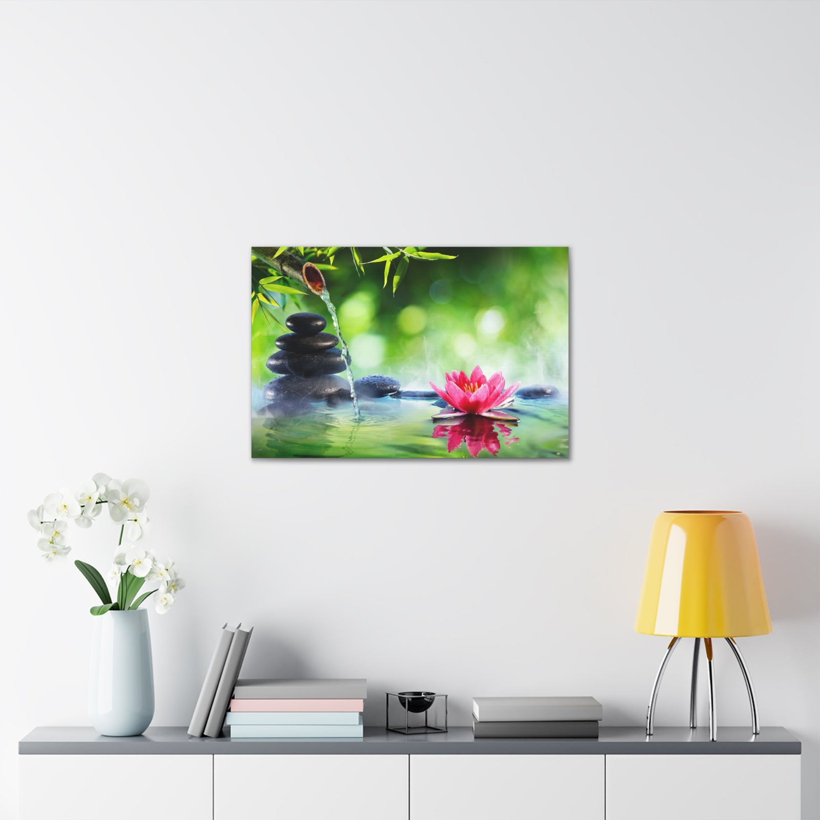 Stones and Waterlily Forest Floral Nature Photography Canvas Wall Art for Home Decor Ready-to-Hang-Express Your Love Gifts