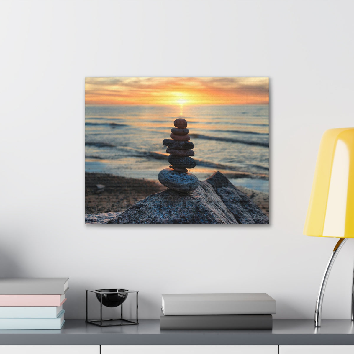 Pebbles Stack Over Beach Nature Wilderness Photography Canvas Wall Art for Home Decor Ready-to-Hang-Express Your Love Gifts