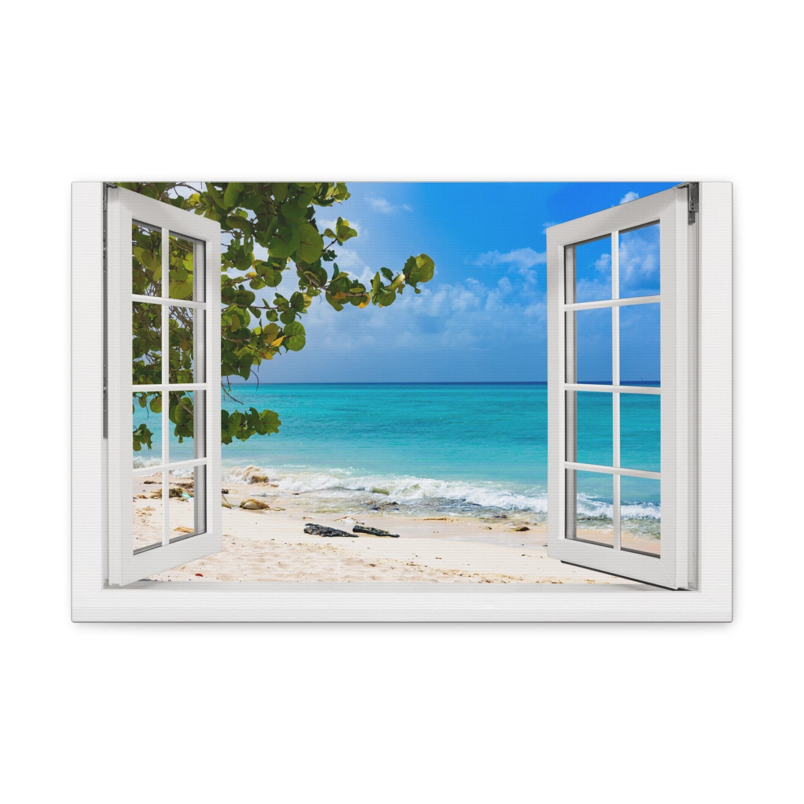 Canvas Print Wall Art Window Beach View Nature Photography Realism Scenic Landscape Colorful Multicolor for Home Decor Ready to Hang-Express Your Love Gifts