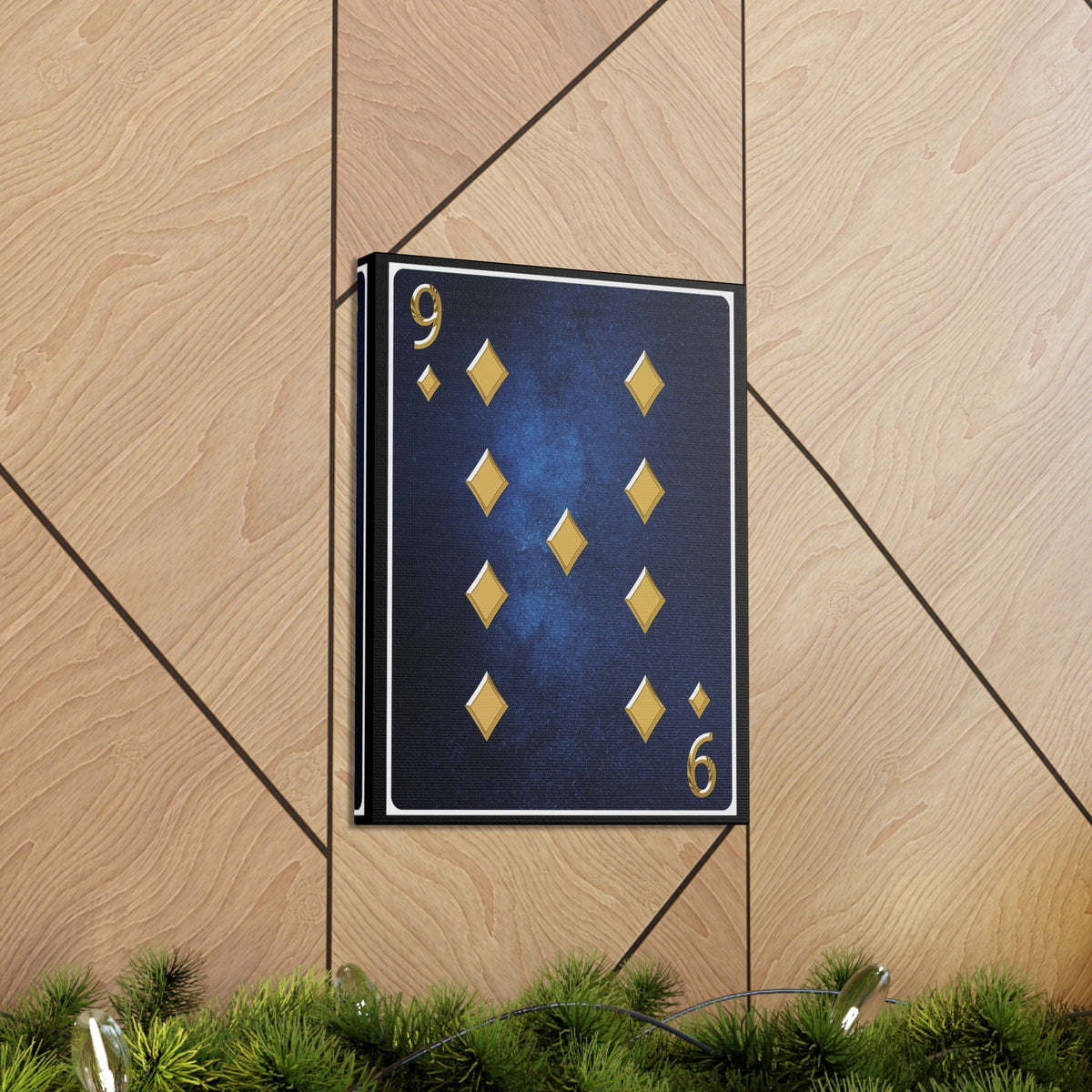 Nine Of Diamonds Space Background Playing Card Canvas Wall Art for Home Decor Ready-to-Hang-Express Your Love Gifts