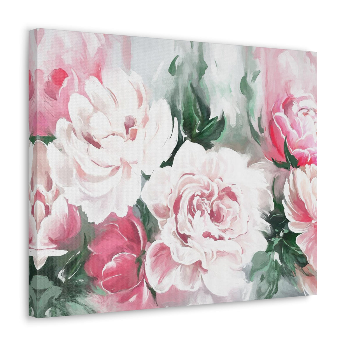 Pink And White Flower Rose And Peonies Flower Canvas Wall Art for Home Decor Ready-to-Hang-Express Your Love Gifts