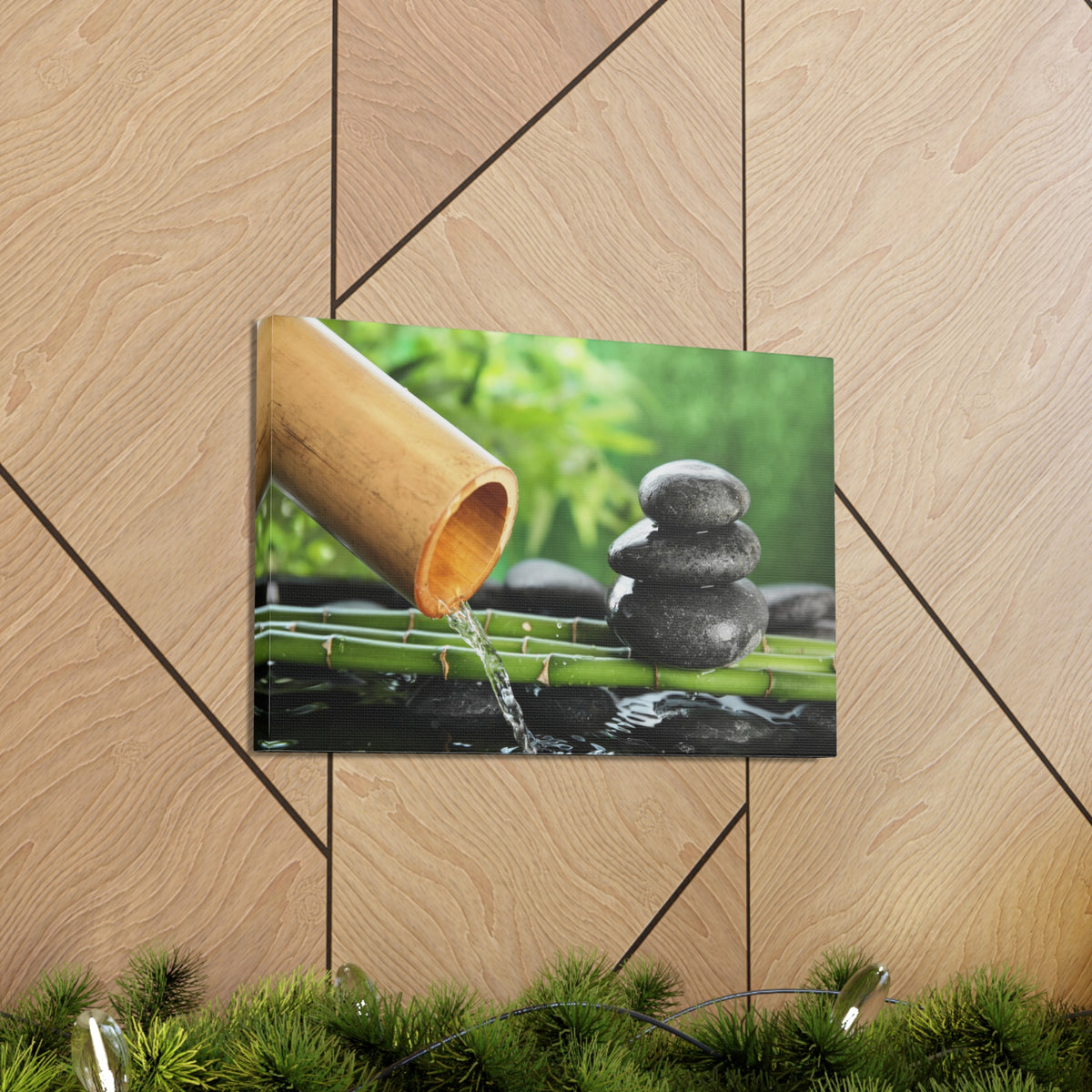 Traditional Bamboo Fountain Forest Floral Nature Photography Canvas Wall Art for Home Decor Ready-to-Hang-Express Your Love Gifts