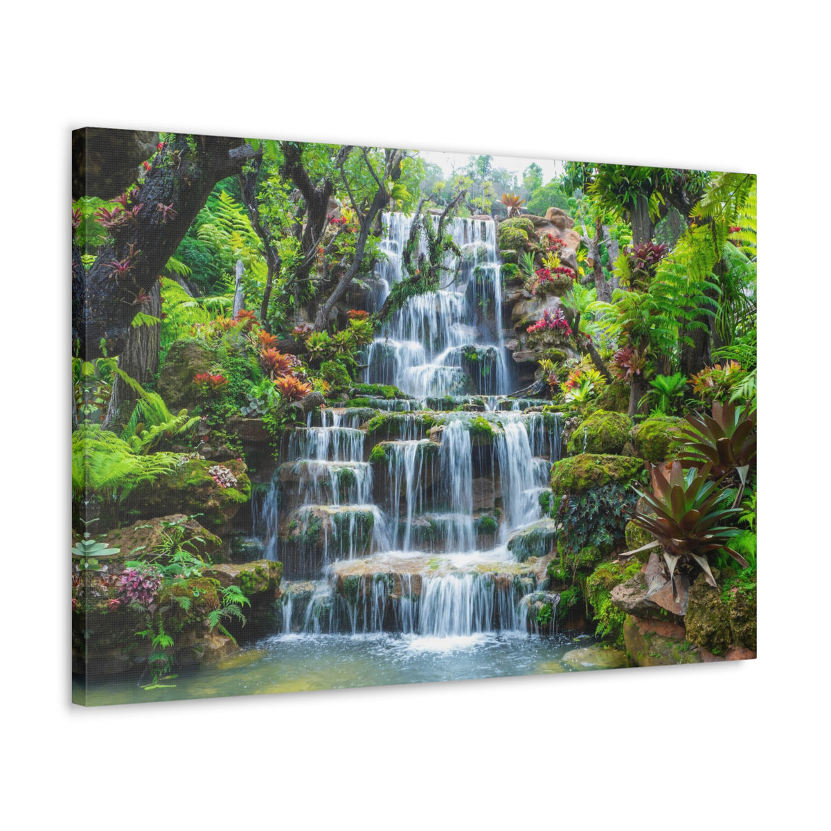 Waterfall w Maple Trees Kyoto Garden Canvas Wall Art for Home Decor Ready-to-Hang-Express Your Love Gifts