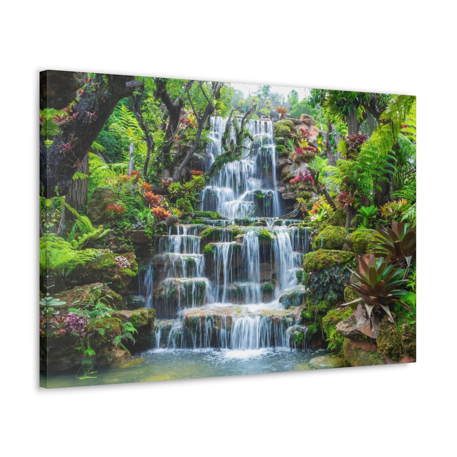 Waterfall w Maple Trees Kyoto Garden Canvas Wall Art for Home Decor Ready-to-Hang-Express Your Love Gifts