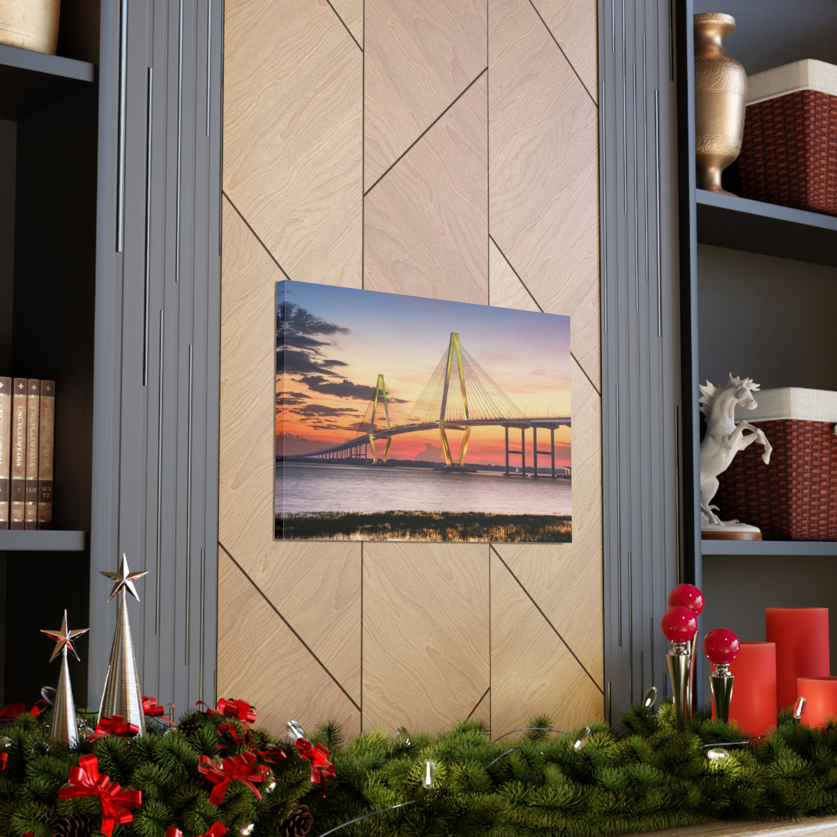 Jr Cooper River Bridge Charleston South Carolina Nature Wilderness Photography Canvas Wall Art for Home Decor Ready-to-Hang-Express Your Love Gifts