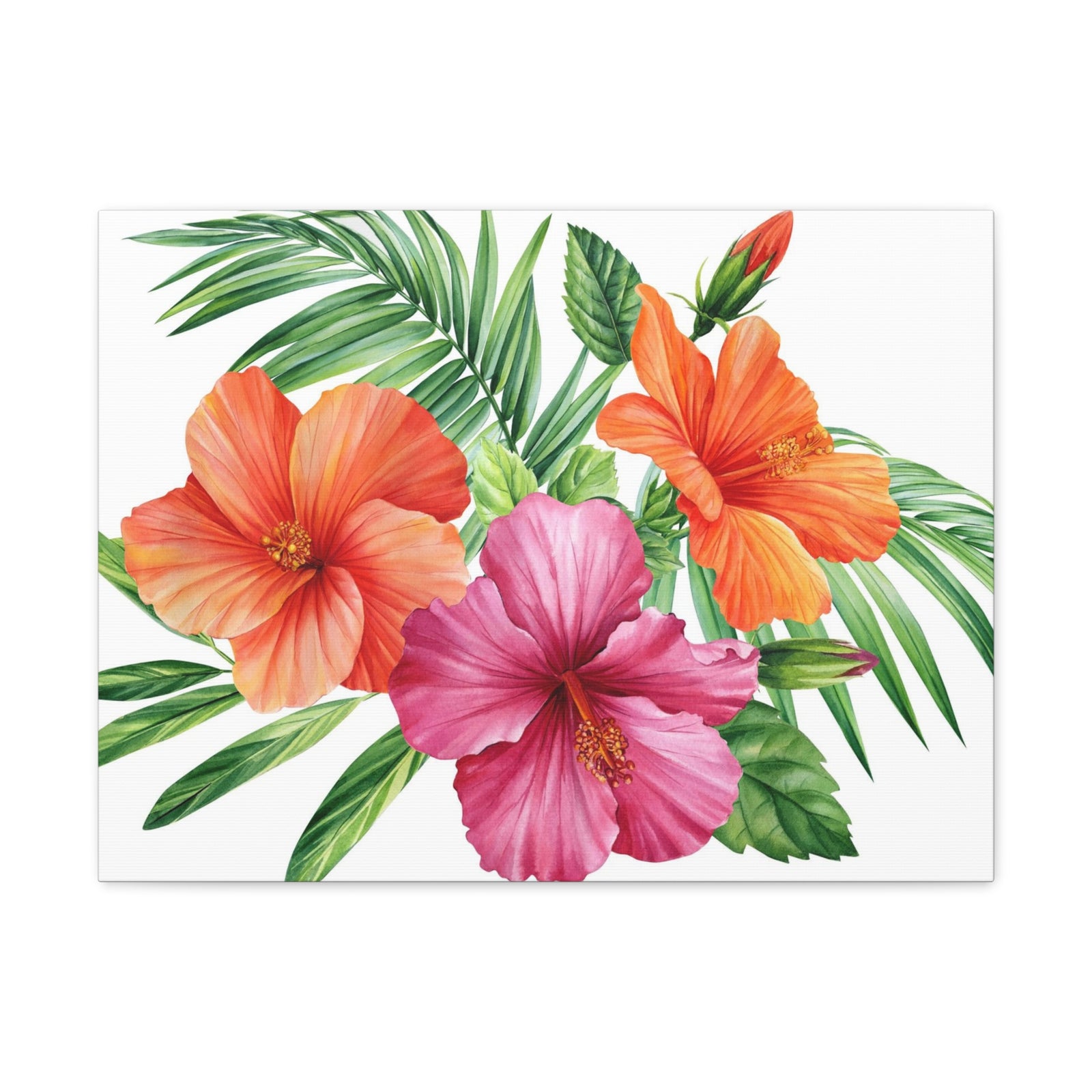 Hibiscus Flowers Painted in Watercolor Flower Canvas Wall Art for Home Decor Ready-to-Hang-Express Your Love Gifts