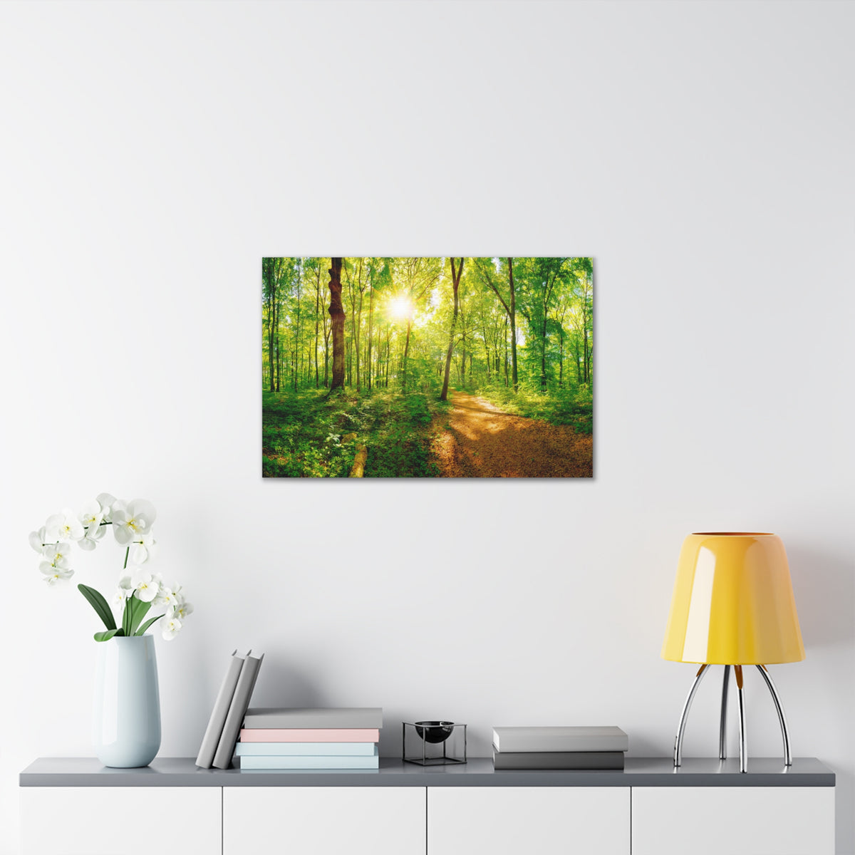 Green Forest Sunlight Nature Wilderness Photography Canvas Wall Art for Home Decor Ready-to-Hang-Express Your Love Gifts