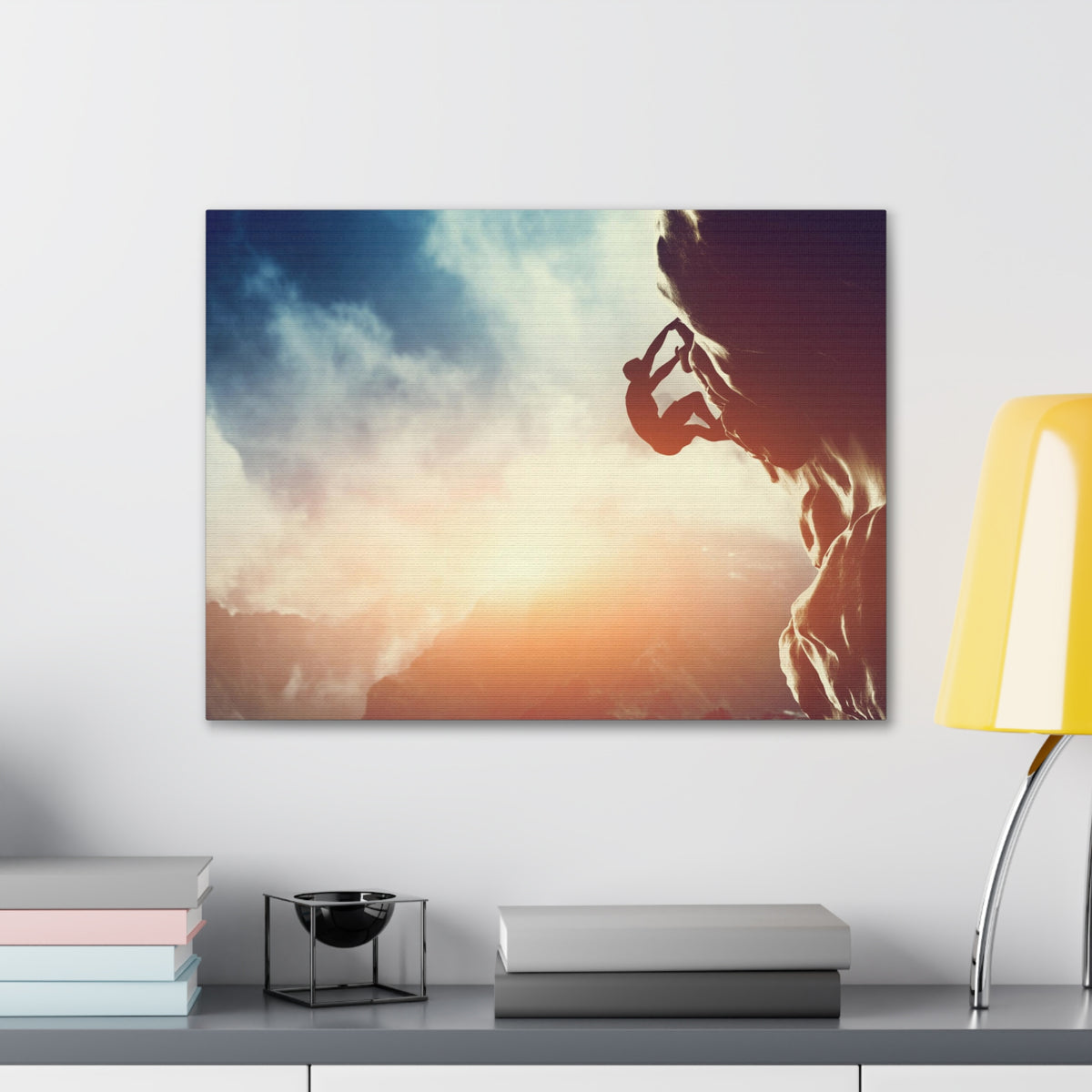 Man Climbing Rock Mountain Nature Wilderness Photography Canvas Wall Art for Home Decor Ready-to-Hang-Express Your Love Gifts