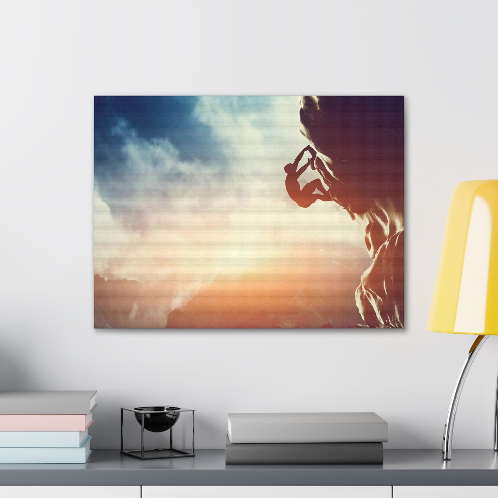 Man Climbing Rock Mountain Nature Wilderness Photography Canvas Wall Art for Home Decor Ready-to-Hang-Express Your Love Gifts