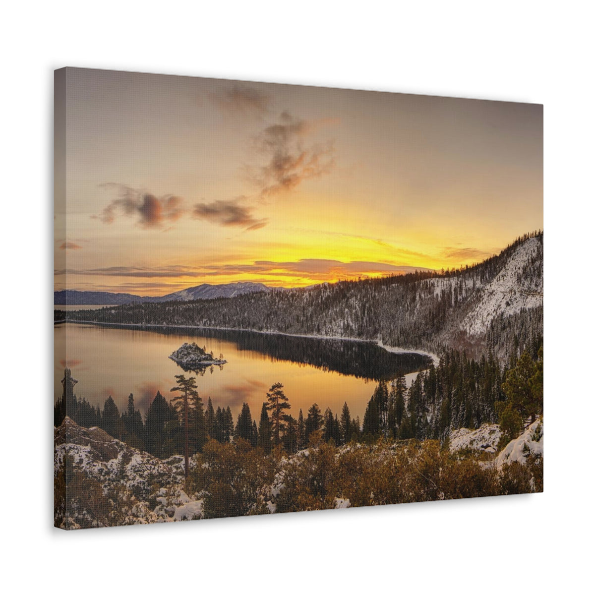 Winter Pine Tree Forest Mountain Lake Nature Wilderness Photography Canvas Wall Art for Home Decor Ready-to-Hang-Express Your Love Gifts