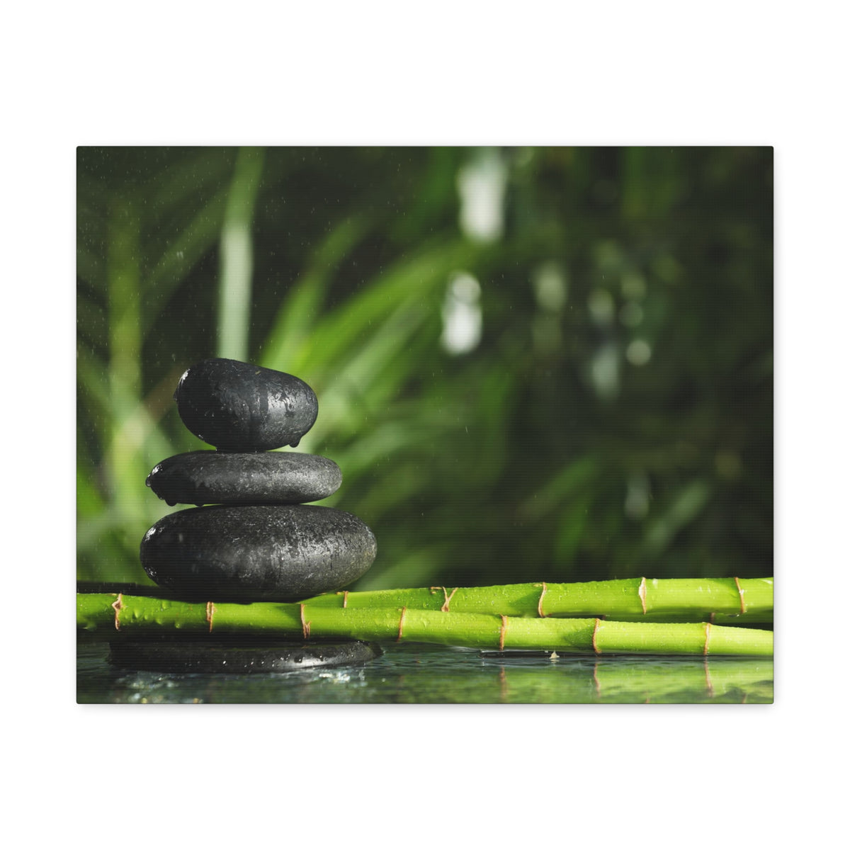 Stacked Stones on Bamboo Forest Floral Nature Photography Canvas Wall Art for Home Decor Ready-to-Hang-Express Your Love Gifts