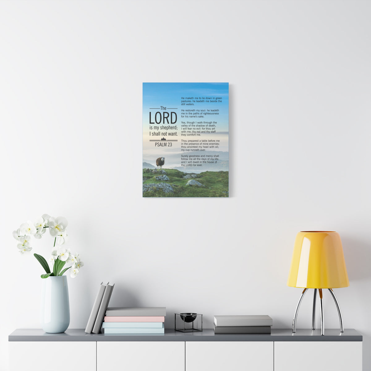 Bible Verse Canvas The Lord is My Shepherd Blue Sky Psalm 23 Wall Art Christian Home Decor-Express Your Love Gifts