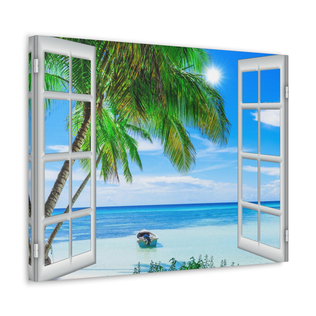 Canvas Print Wall Art Window Beach Coconut View Nature Photography Realism Scenic Landscape Colorful Multicolor for Home Decor Ready to Hang-Express Your Love Gifts