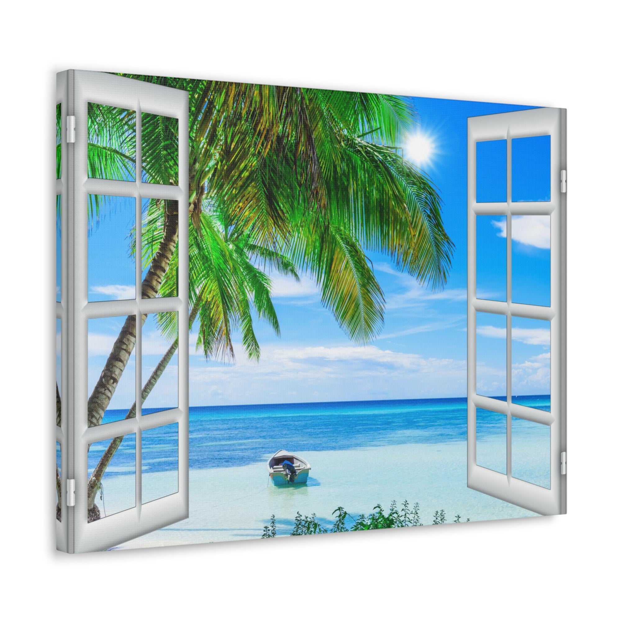 Canvas Print Wall Art Window Beach Coconut View Nature Photography Realism Scenic Landscape Colorful Multicolor for Home Decor Ready to Hang-Express Your Love Gifts