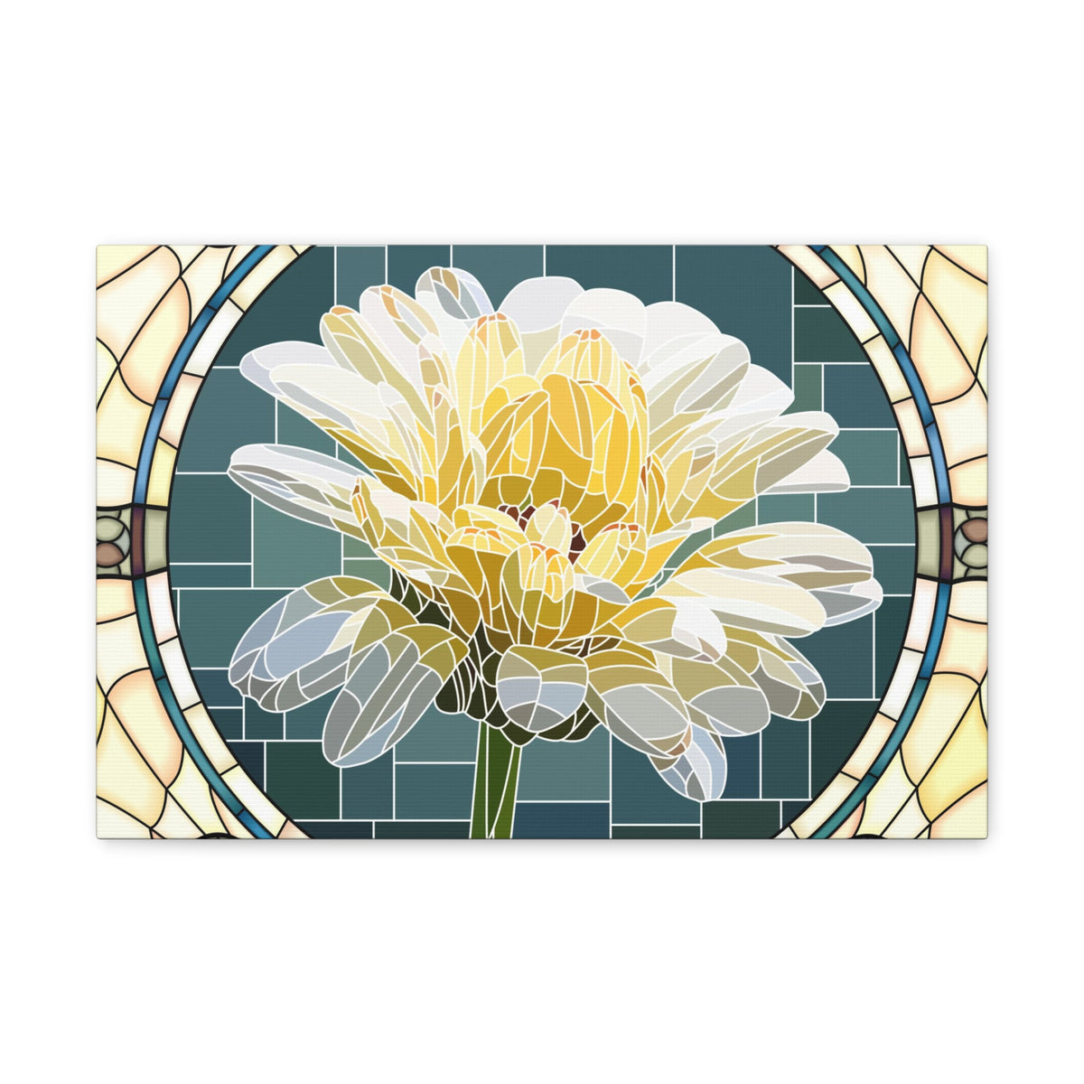 White Calendula Flower Mosaic In Stained Glass Canvas Wall Art for Home Decor Ready-to-Hang-Express Your Love Gifts