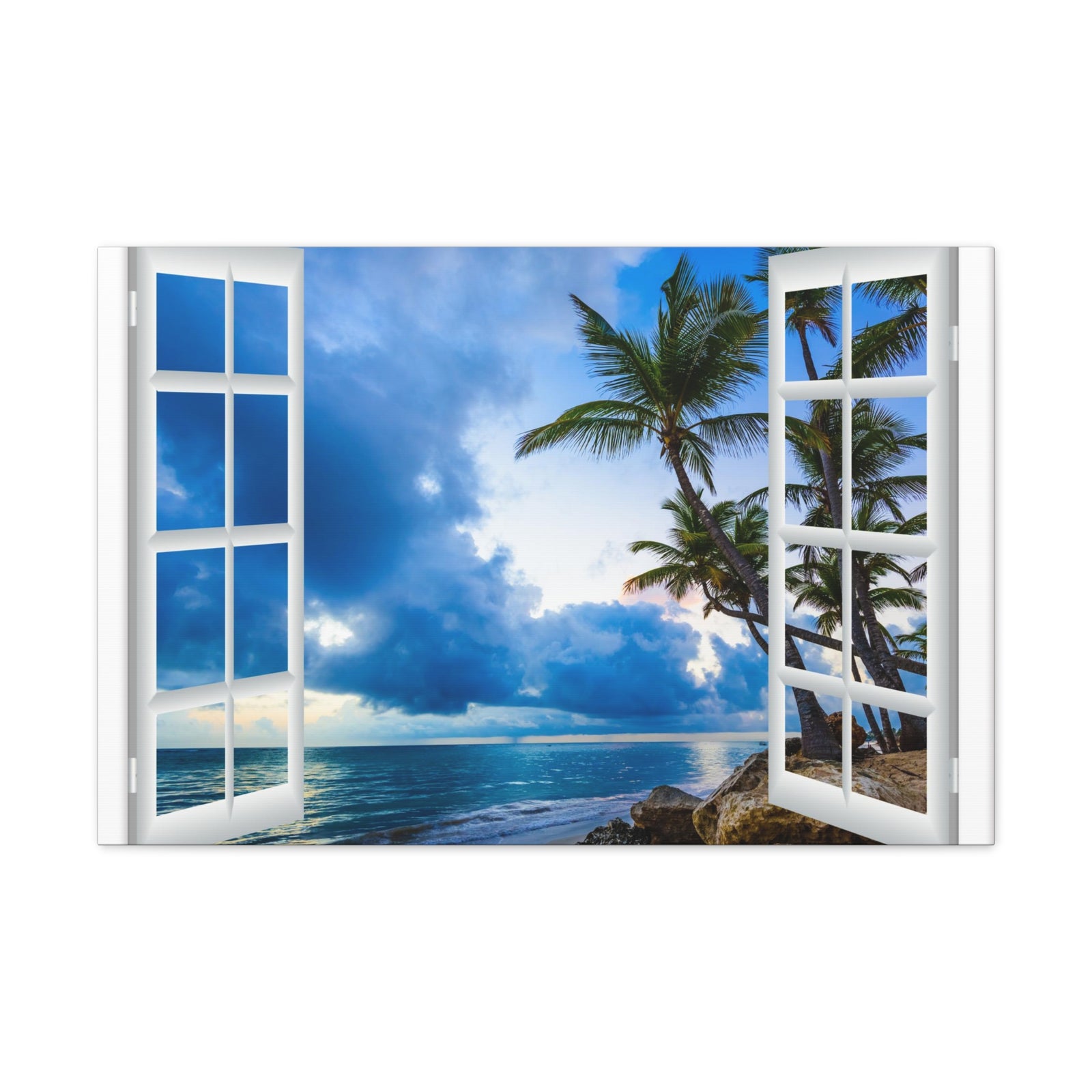 Canvas Print Wall Art Window Cloud Beach Nature Photography Realism Scenic Landscape Colorful Multicolor for Home Decor Ready to Hang-Express Your Love Gifts