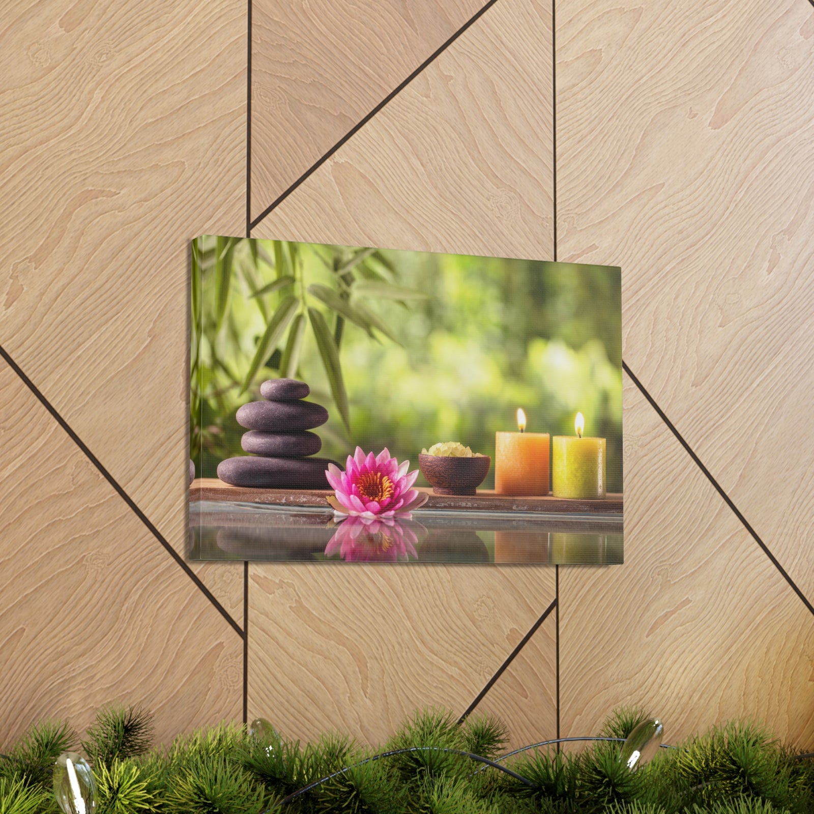 Zen Stone and Salt Forest Floral Nature Photography Canvas Wall Art for Home Decor Ready-to-Hang-Express Your Love Gifts
