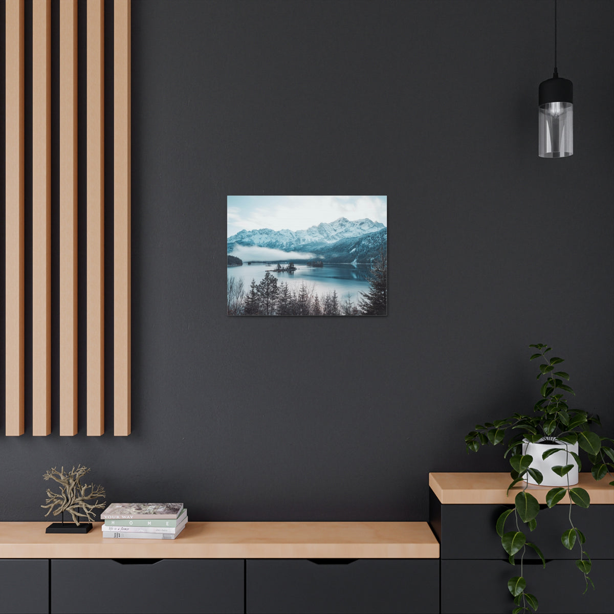 Winter Mountain Lake Pine Tree Lake Nature Wilderness Photography Canvas Wall Art for Home Decor Ready-to-Hang-Express Your Love Gifts