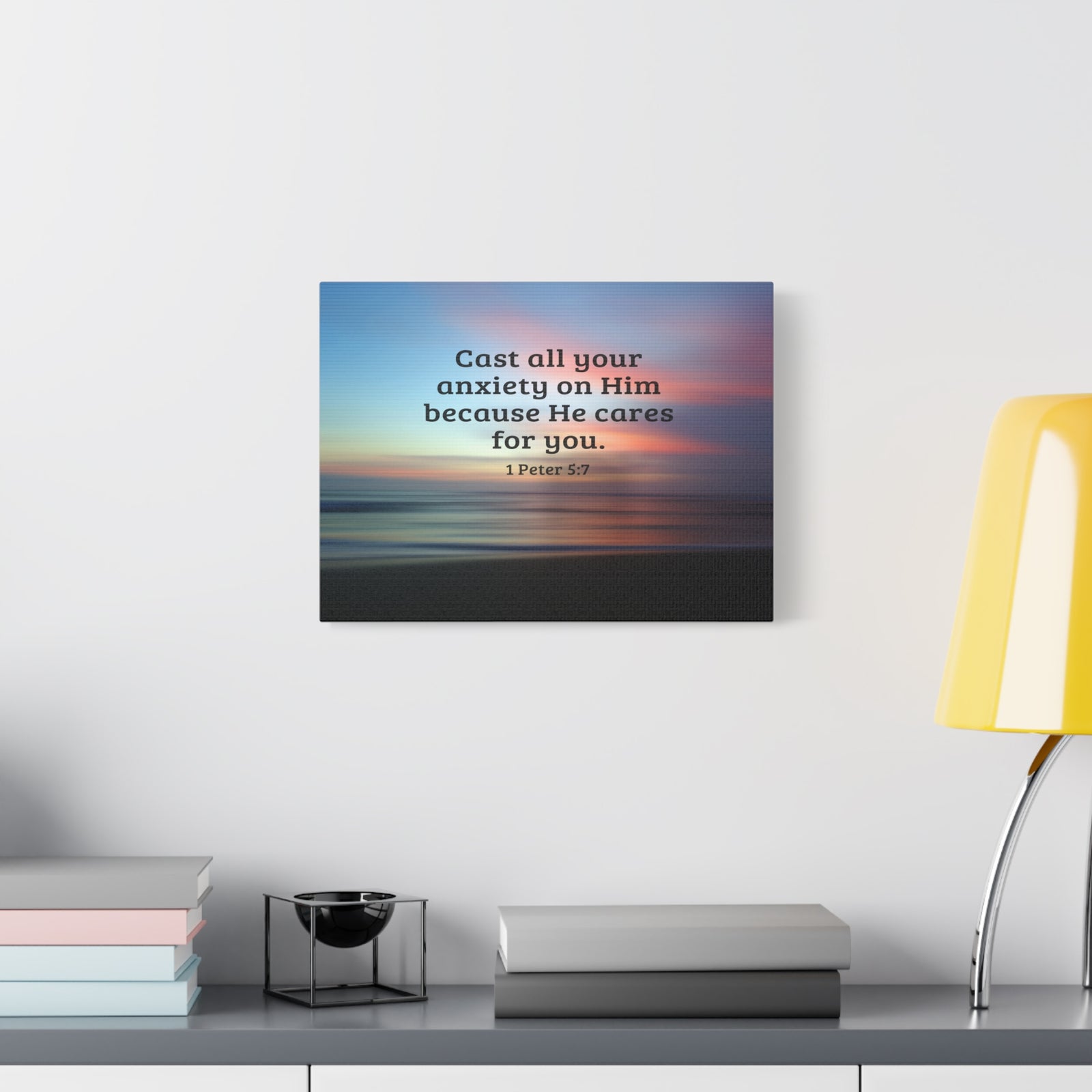 Scripture Walls He Cares For You 1 Peter 5:7 Bible Verse Canvas Christian Wall Art Ready to Hang-Express Your Love Gifts