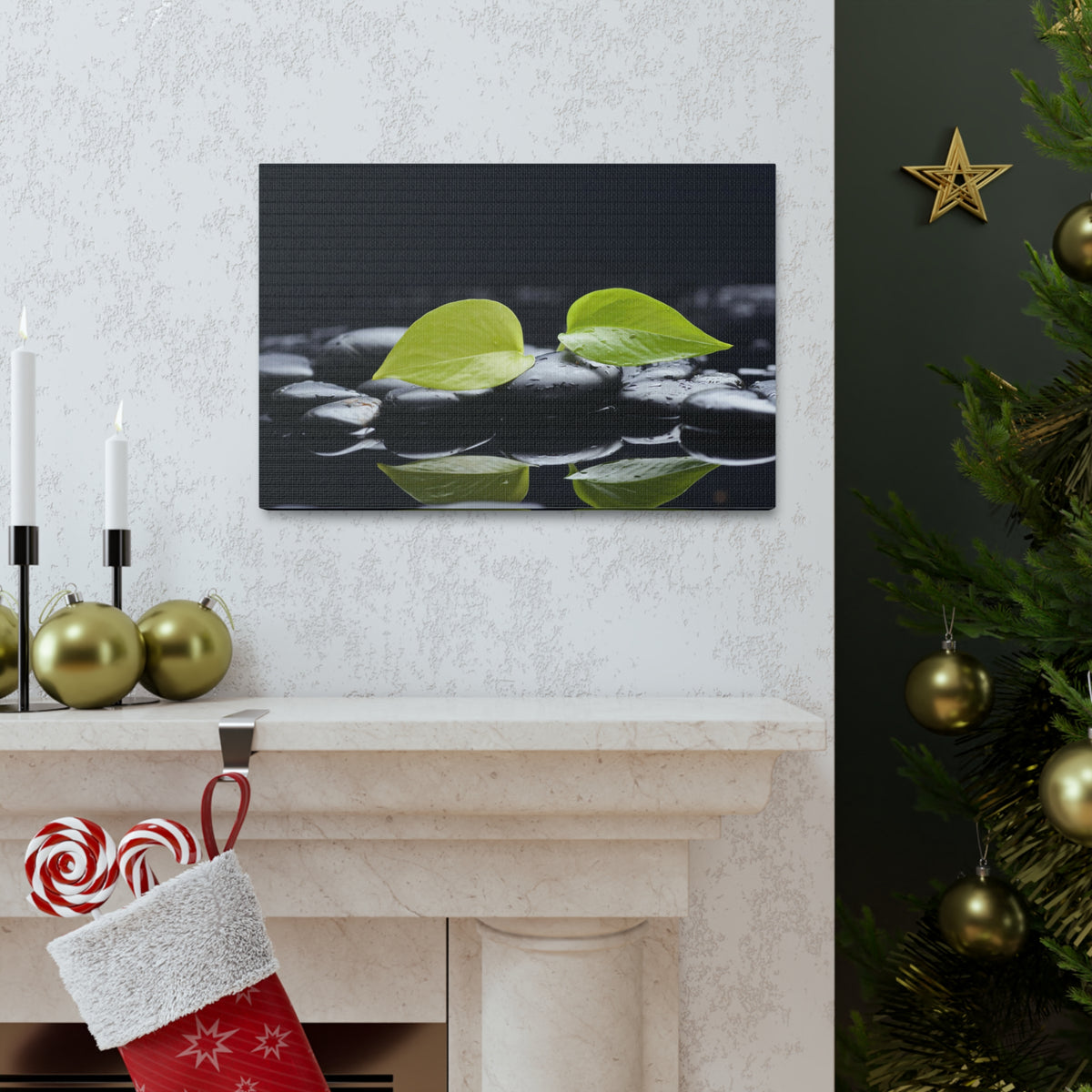 Green Leaf with Stones Forest Floral Nature Photography Canvas Wall Art for Home Decor Ready-to-Hang-Express Your Love Gifts