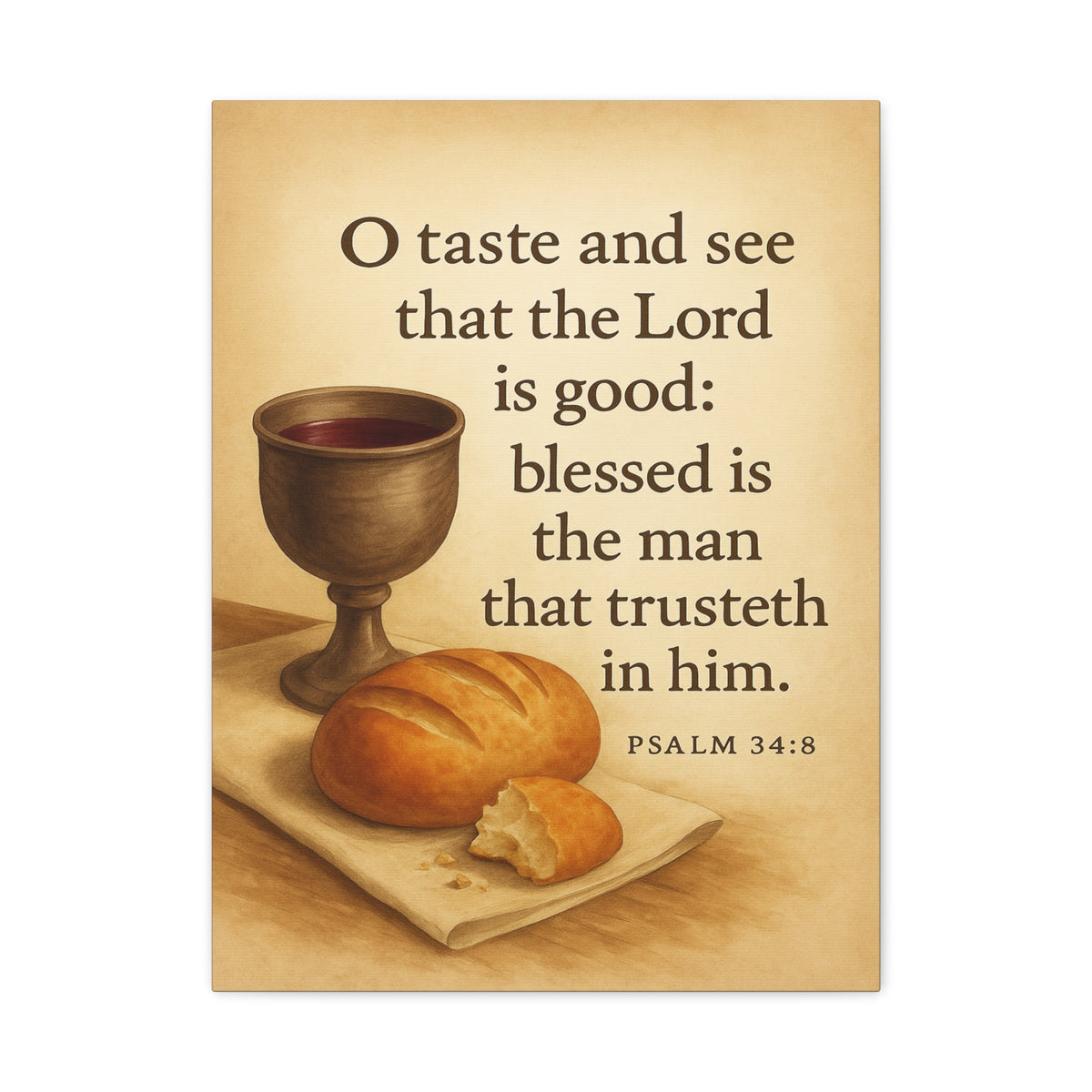 Bible Verse Canvas Psalm 34:8 Christian Home Décor Wall Art Scripture Ready to Hang Faith Print-Express Your Love Gifts