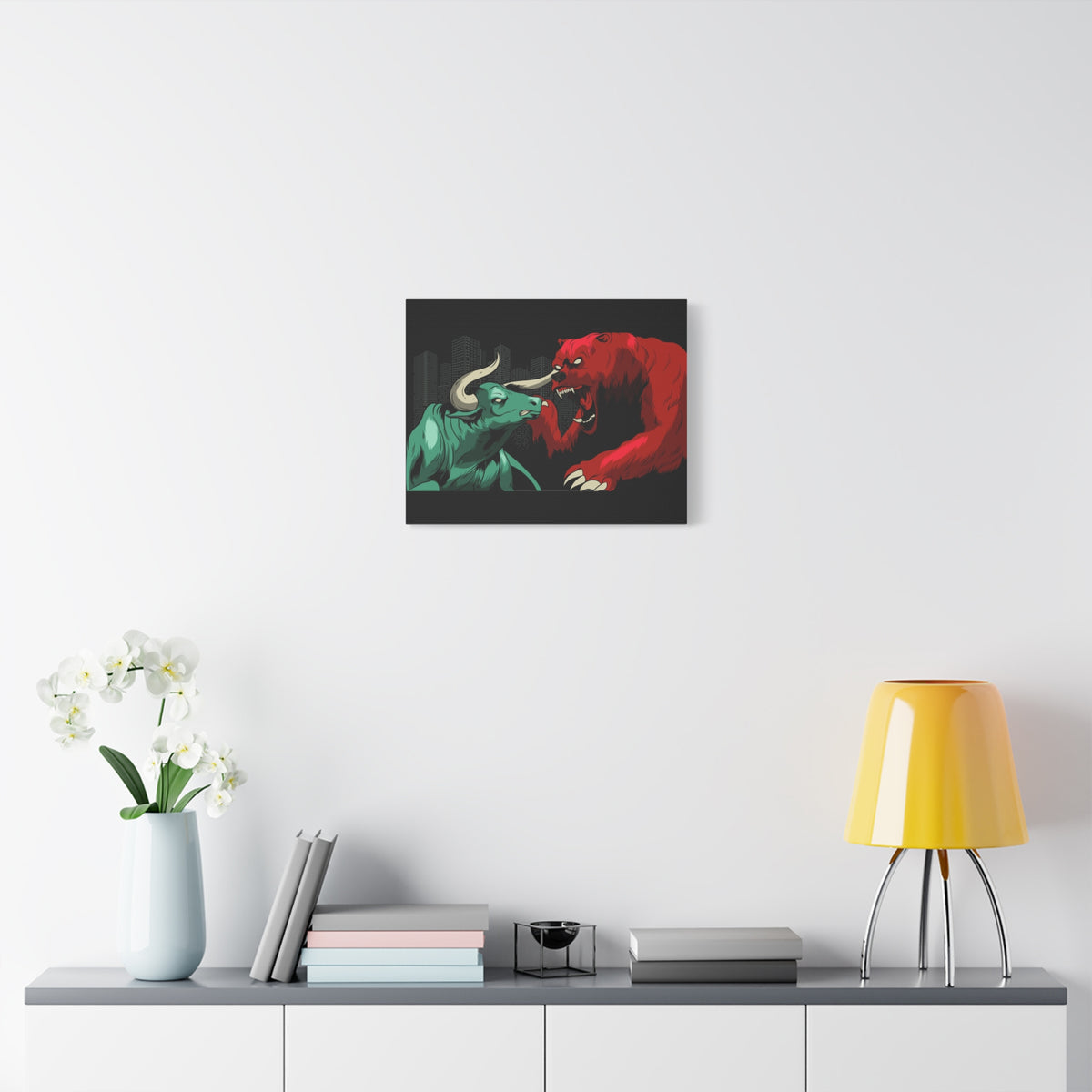 Stock Market Wall Art Bull vs Bear Battling for Wealth Wall Street Trading Art Canvas-Express Your Love Gifts