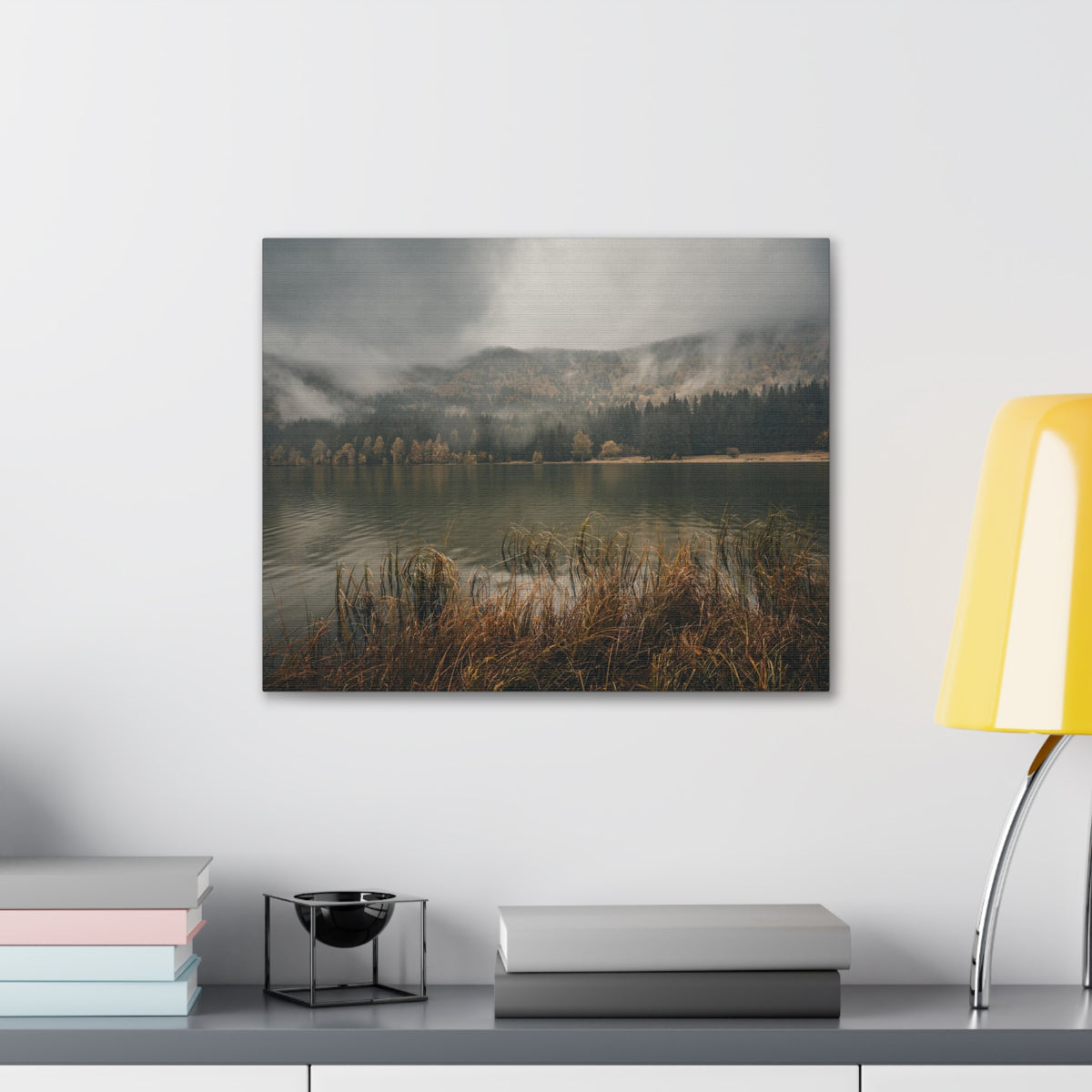 Misty Mountain Lake Reflection Nature Wilderness Photography Canvas Wall Art for Home Decor Ready-to-Hang-Express Your Love Gifts
