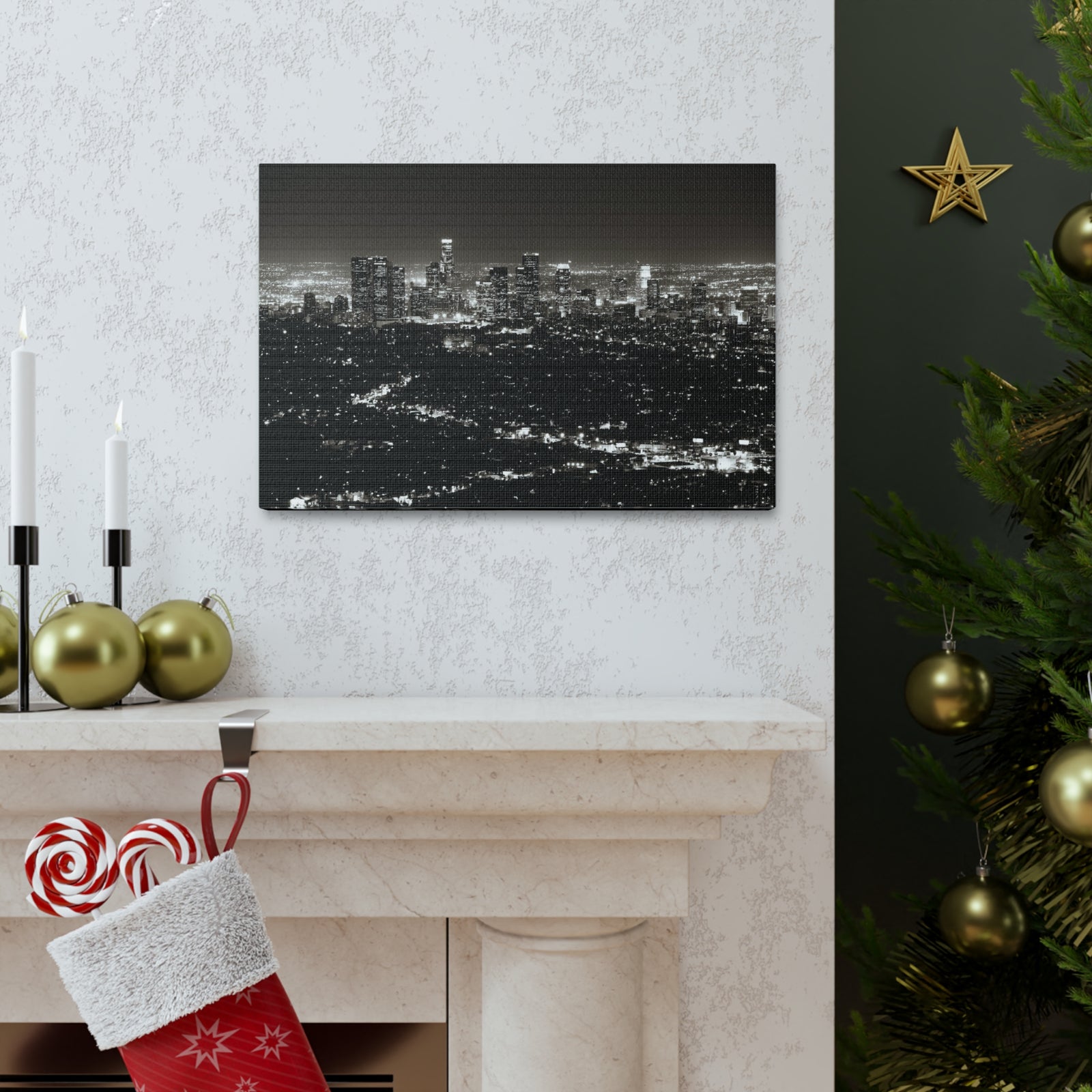 Los Angeles Black And White Skyline Canvas Artwork High-Quality Breathtaking Stunning Cityscape for Home Decor Ready to Hang-Express Your Love Gifts