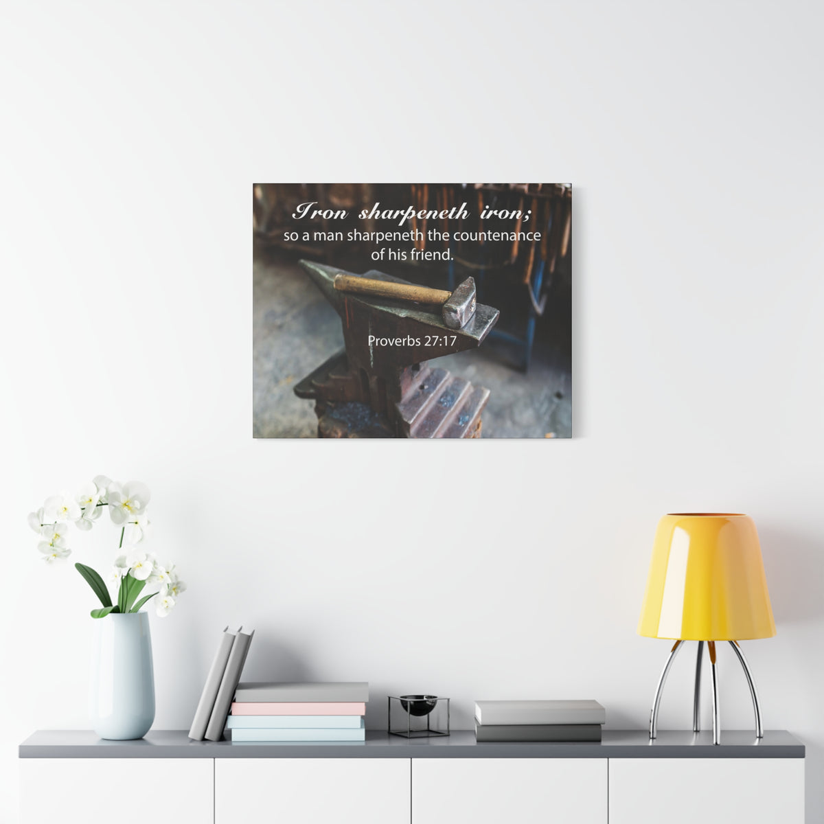 Scripture Canvas Iron Sharpeneth Iron Proverbs 27:17 Christian Wall Art Bible Verse Print Ready to Hang-Express Your Love Gifts