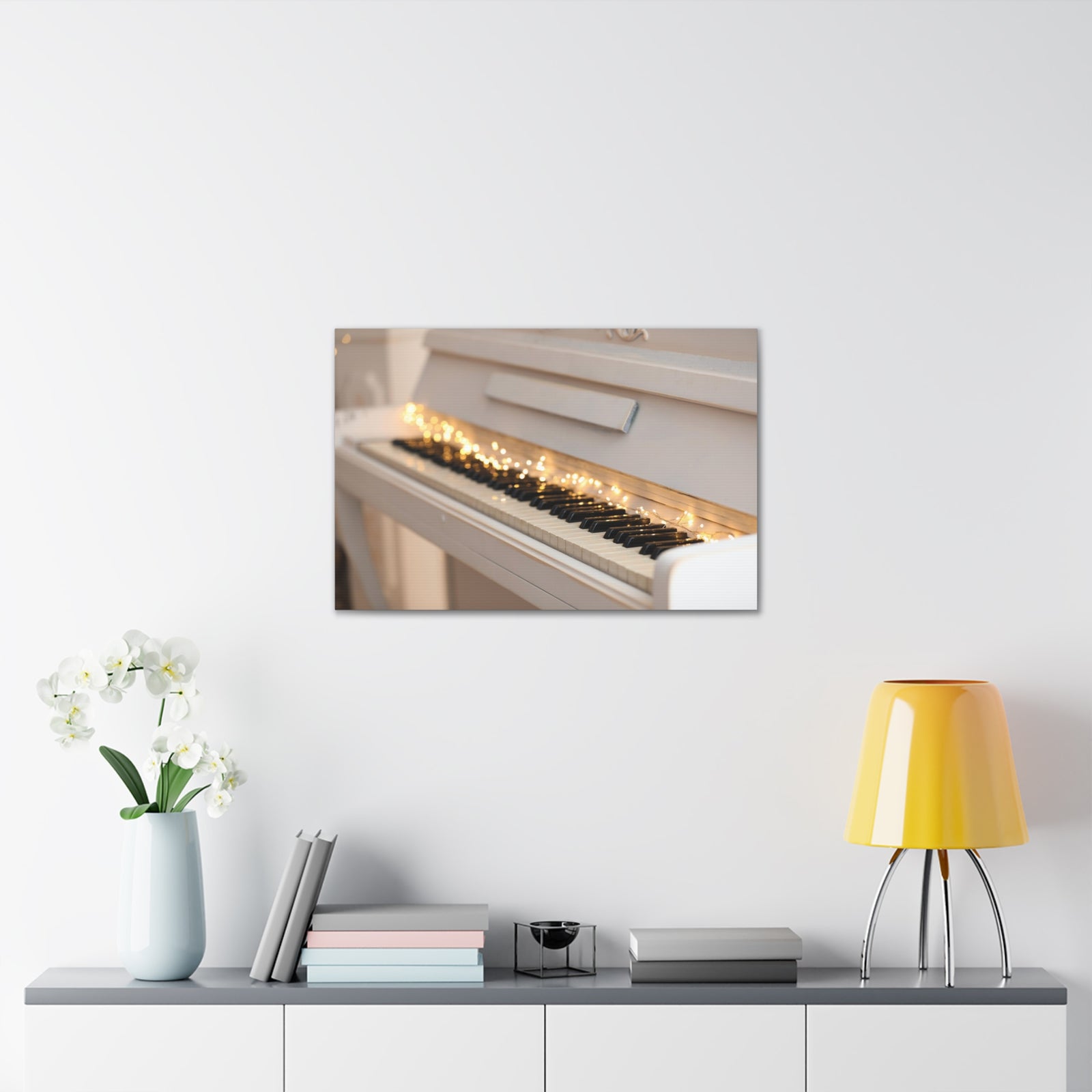 Piano with Glowing Garland Music Lover's Delight Piano Keyboard Canvas Wall Art for Home Decor Ready-to-Hang-Express Your Love Gifts