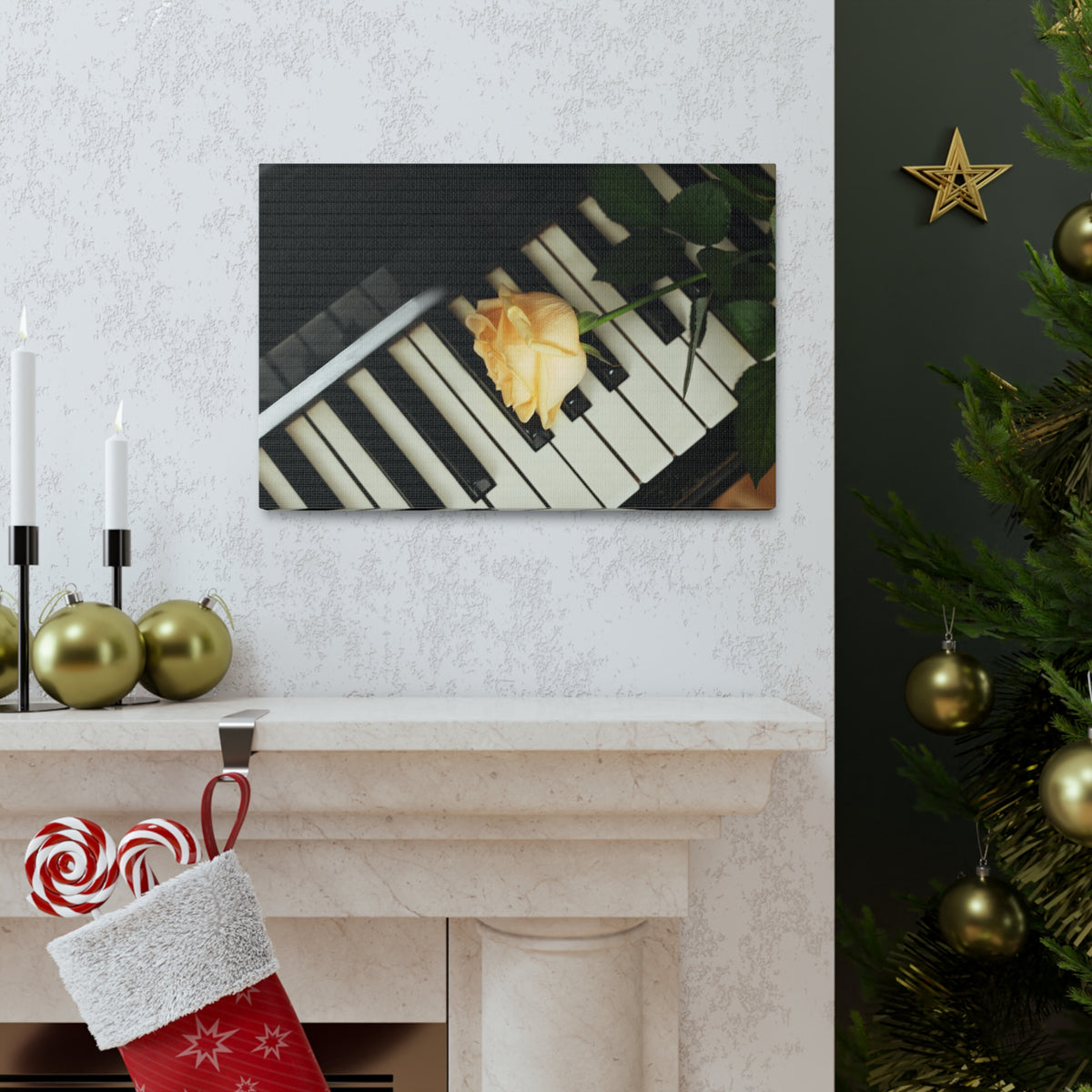 Piano Rose Music Lover's Delight Piano Keyboard Canvas Wall Art for Home Decor Ready-to-Hang-Express Your Love Gifts