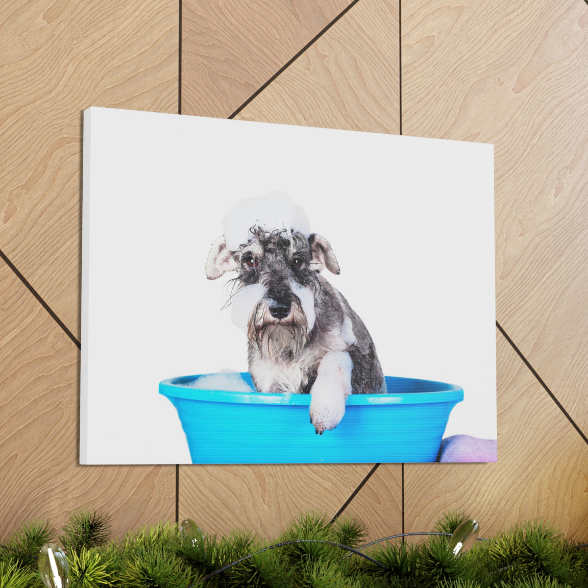 Cute Schnauzer Bath Canvas Wall Art for Home Decor Ready-to-Hang-Express Your Love Gifts