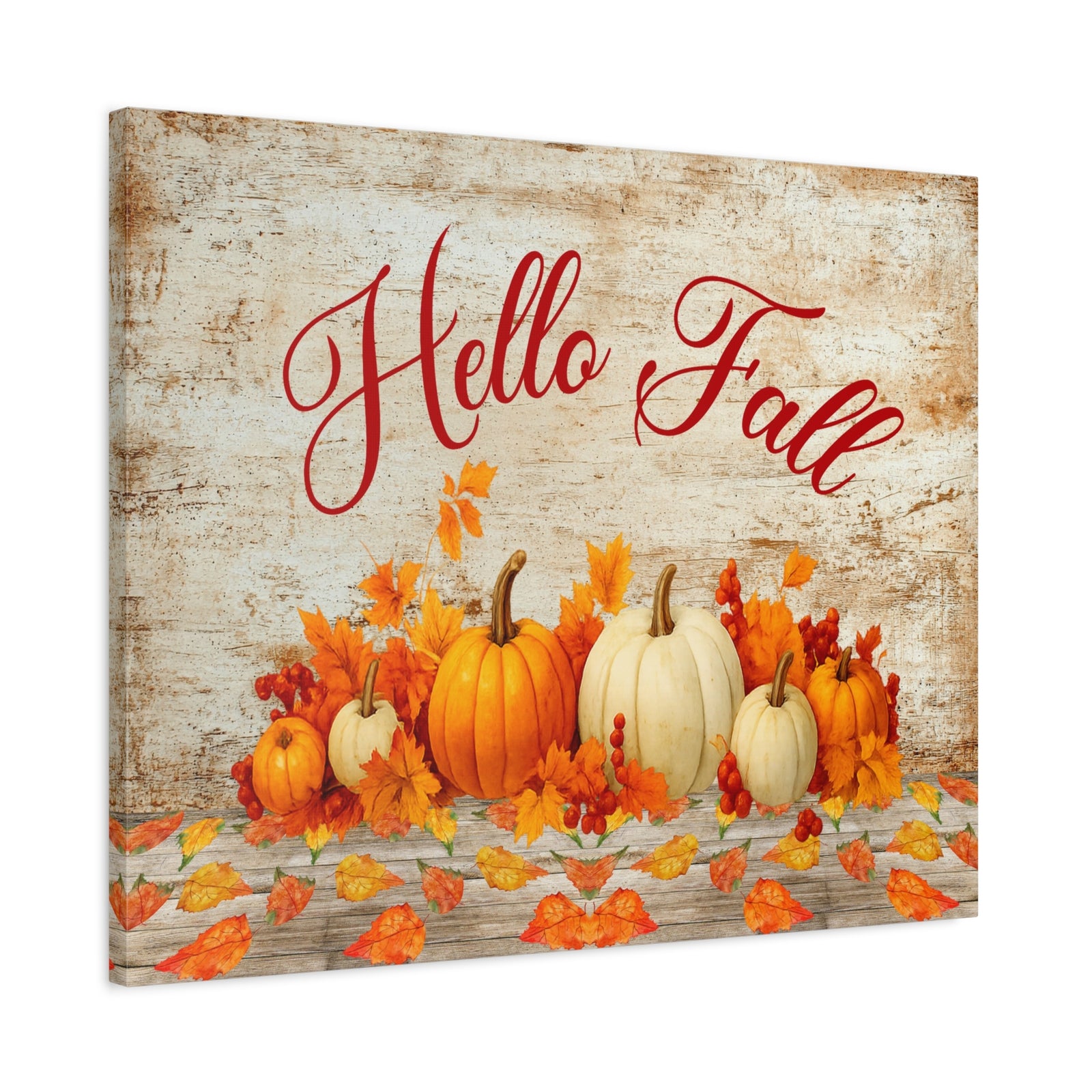 Hello Fall Pumpkin Canvas Wall Art – Rustic Autumn Farmhouse Decor-Express Your Love Gifts