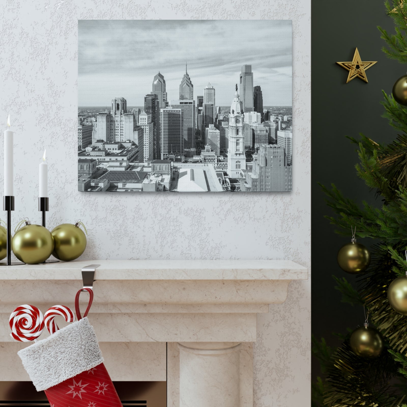Philadelphia Black And White Skyline Canvas Artwork High-Quality Breathtaking Stunning Cityscape for Home Decor Ready to Hang-Express Your Love Gifts