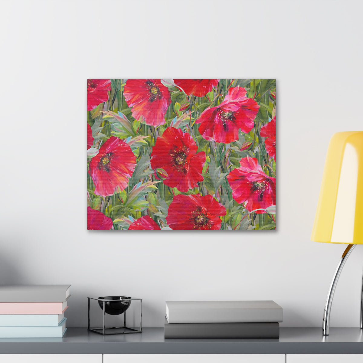 Seamless Floral Pattern Red Poppies Flower Canvas Wall Art for Home Decor Ready-to-Hang-Express Your Love Gifts