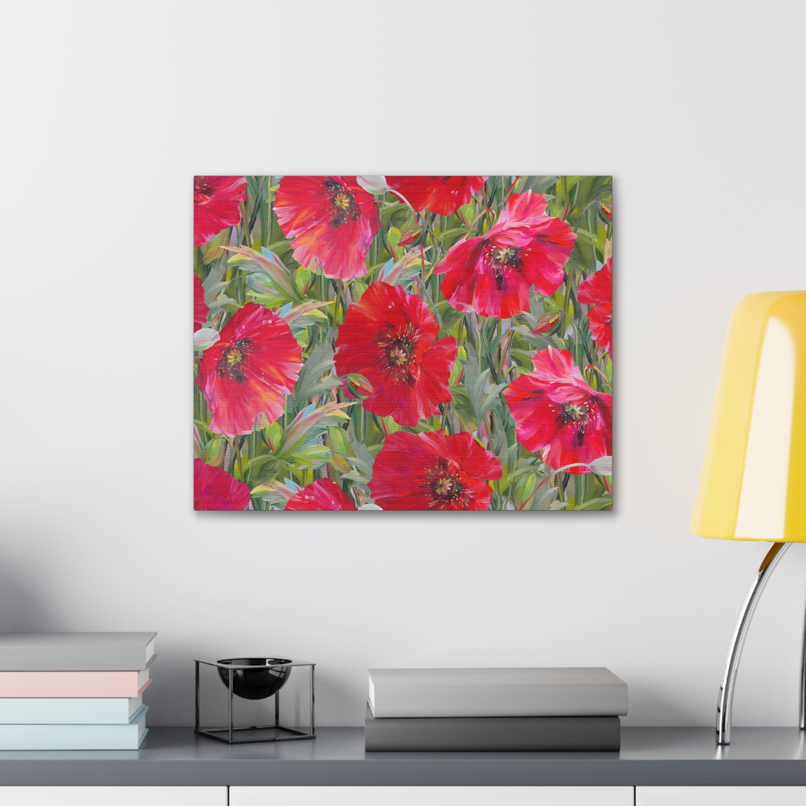 Seamless Floral Pattern Red Poppies Flower Canvas Wall Art for Home Decor Ready-to-Hang-Express Your Love Gifts
