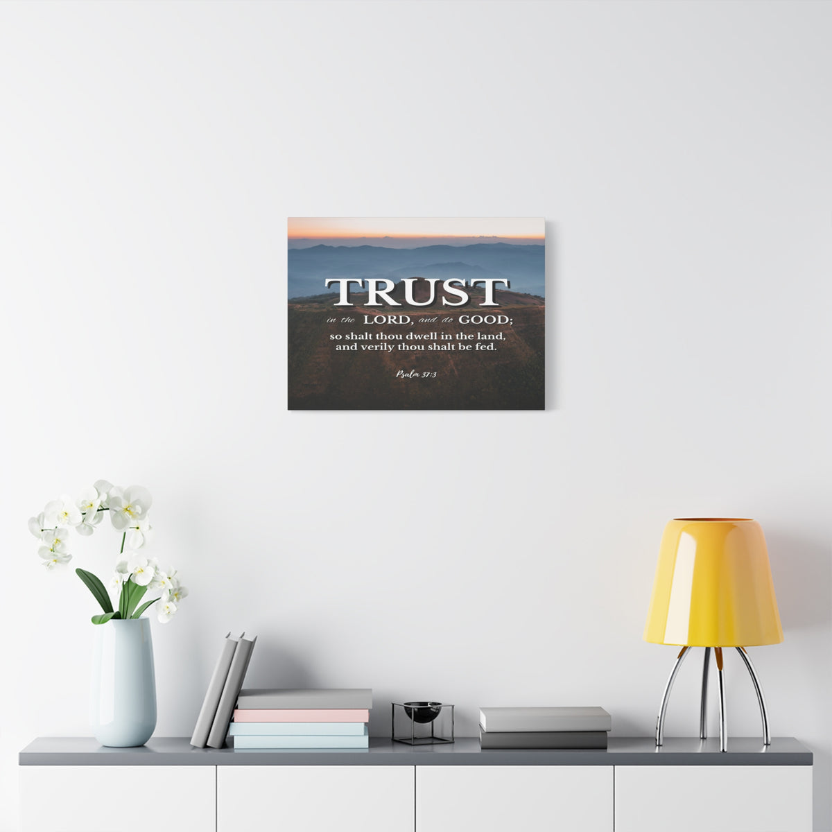 Scripture Canvas Trust Psalm 37:3 Mountains Christian Wall Art Bible Verse Print Ready to Hang-Express Your Love Gifts