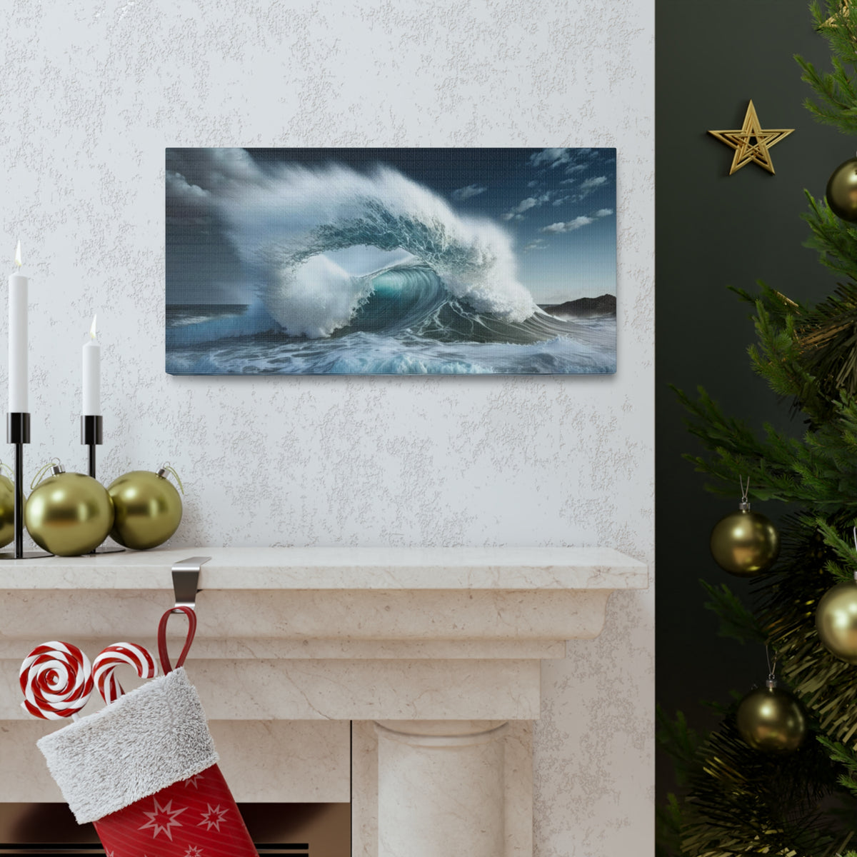 High Waves Against Blue Sky Ocean Canvas Wall Art for Home Decor Ready-to-Hang-Express Your Love Gifts