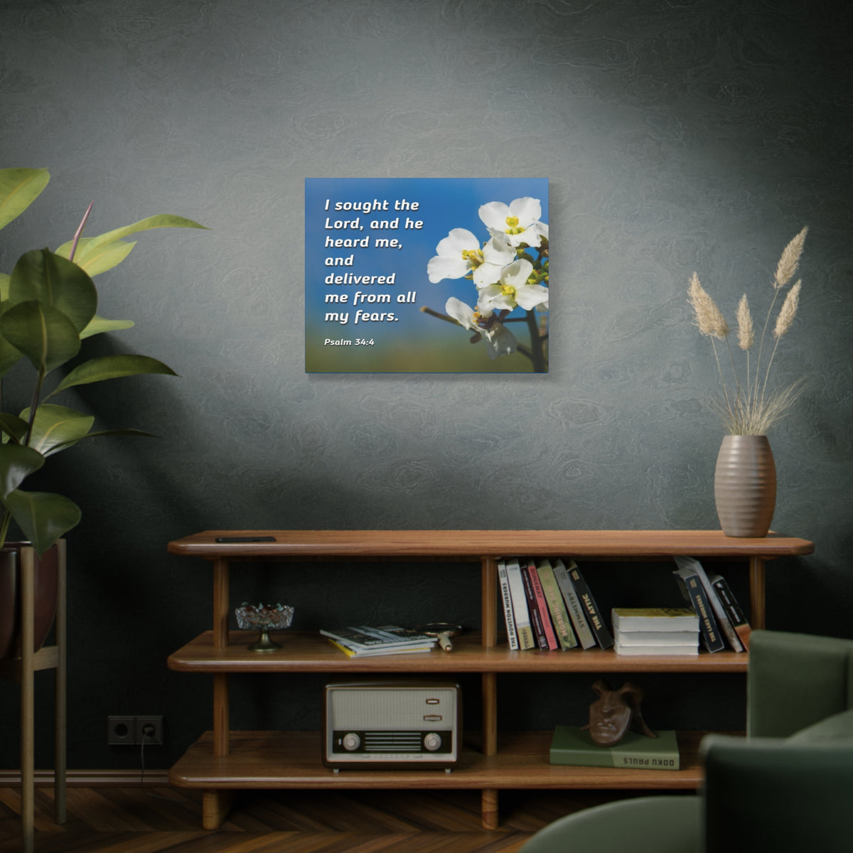 Scripture Canvas He Heard Me Psalm 34:4 Christian Wall Art Bible Verse Print Ready to Hang-Express Your Love Gifts