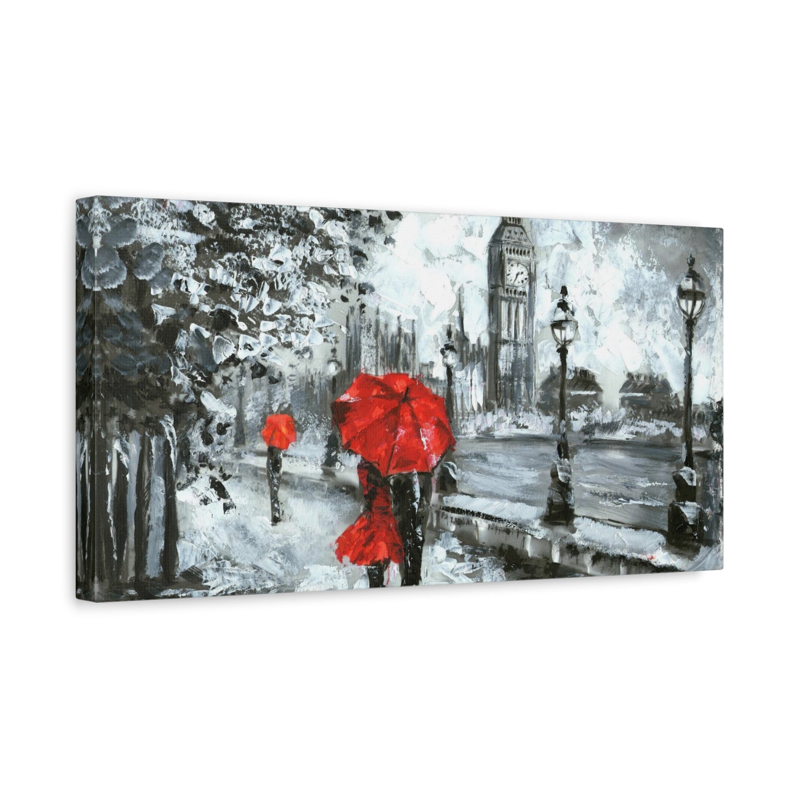 Streetview Landscape Big Ben Black White and Red Oil Painting Canvas Wall Art for Home Decor Ready-to-Hang-Express Your Love Gifts