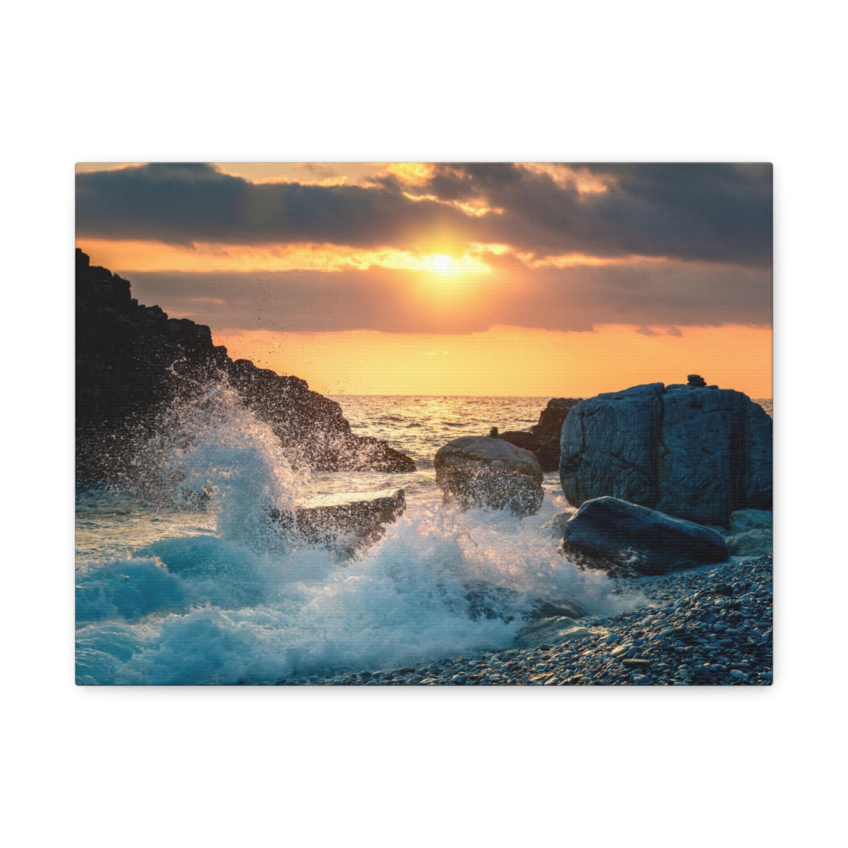 Sea Ocean Wave Hit Rock Beach Sunset Seascape Ocean Canvas Wall Art for Home Decor Ready-to-Hang-Express Your Love Gifts